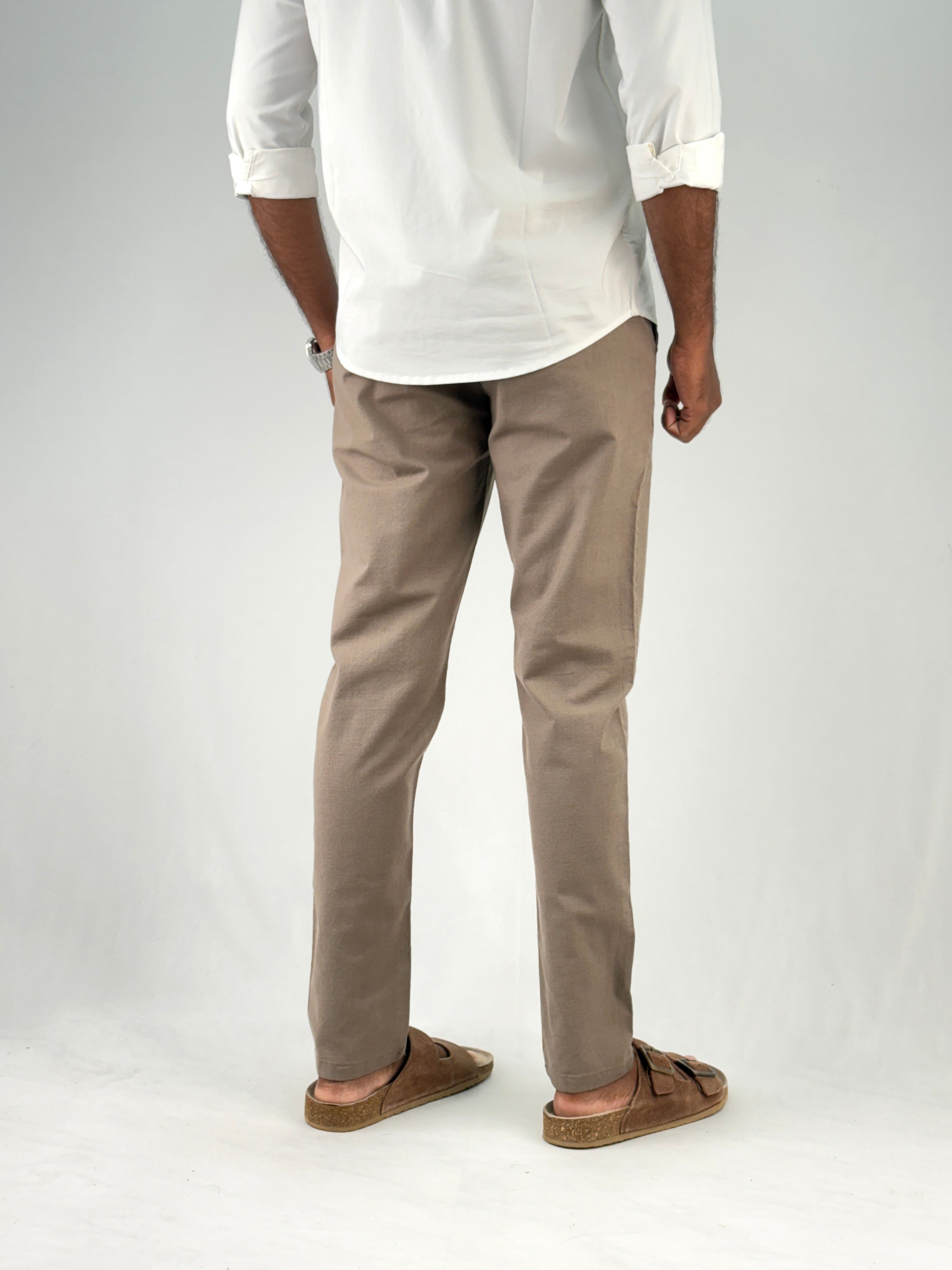 Brown Slim Fit Linen Pant