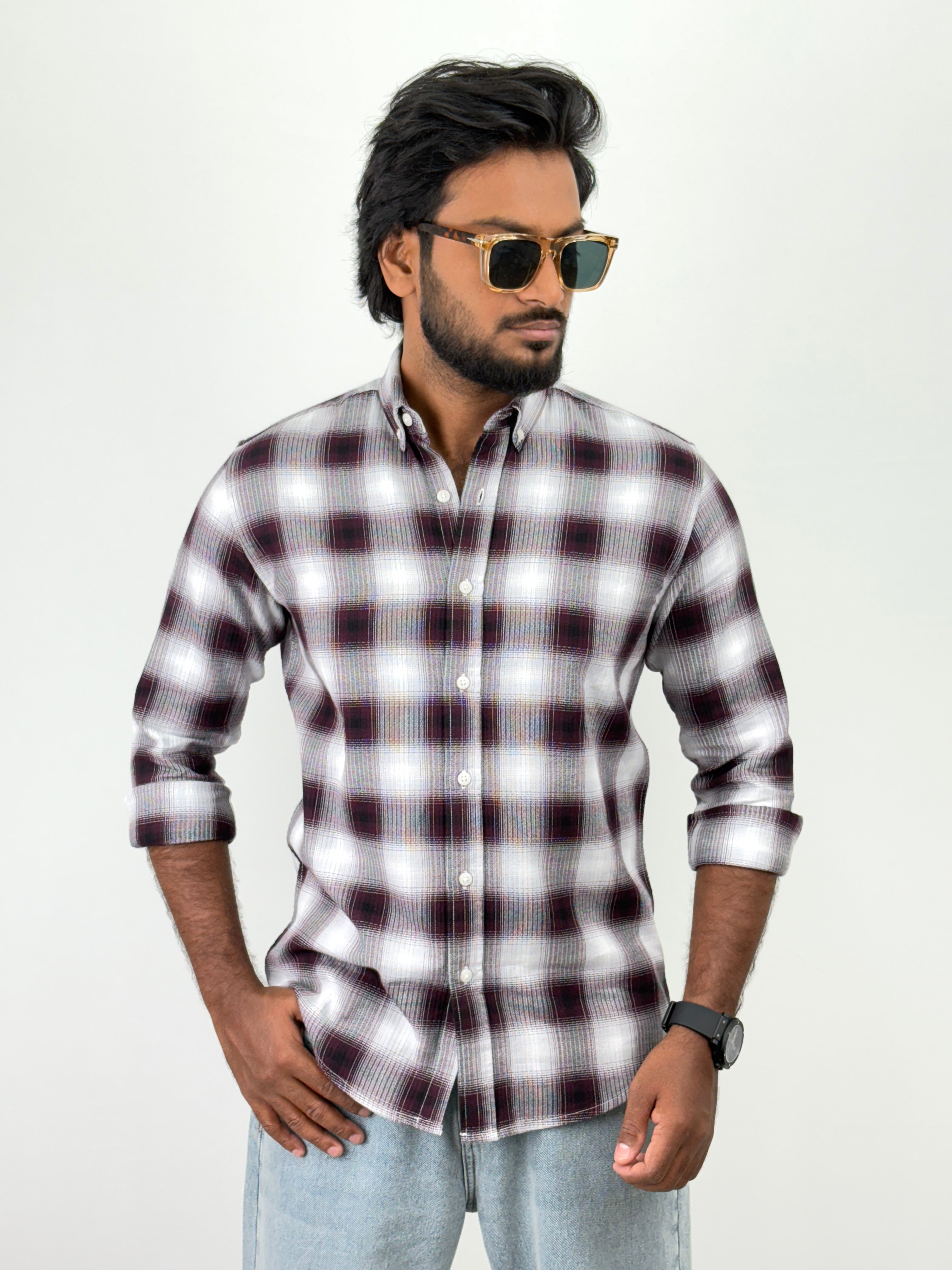 White Maroon Flannel Shirt