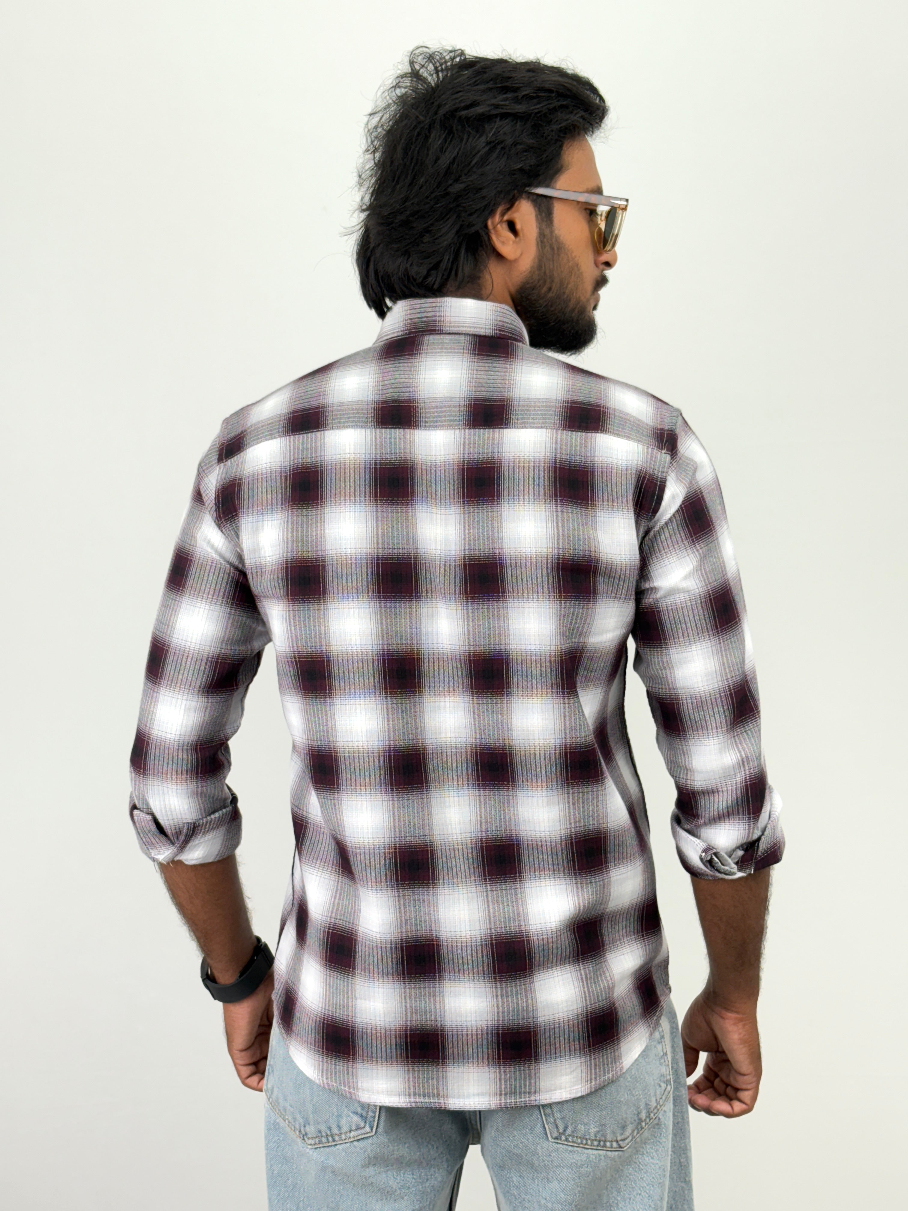 White Maroon Flannel Shirt