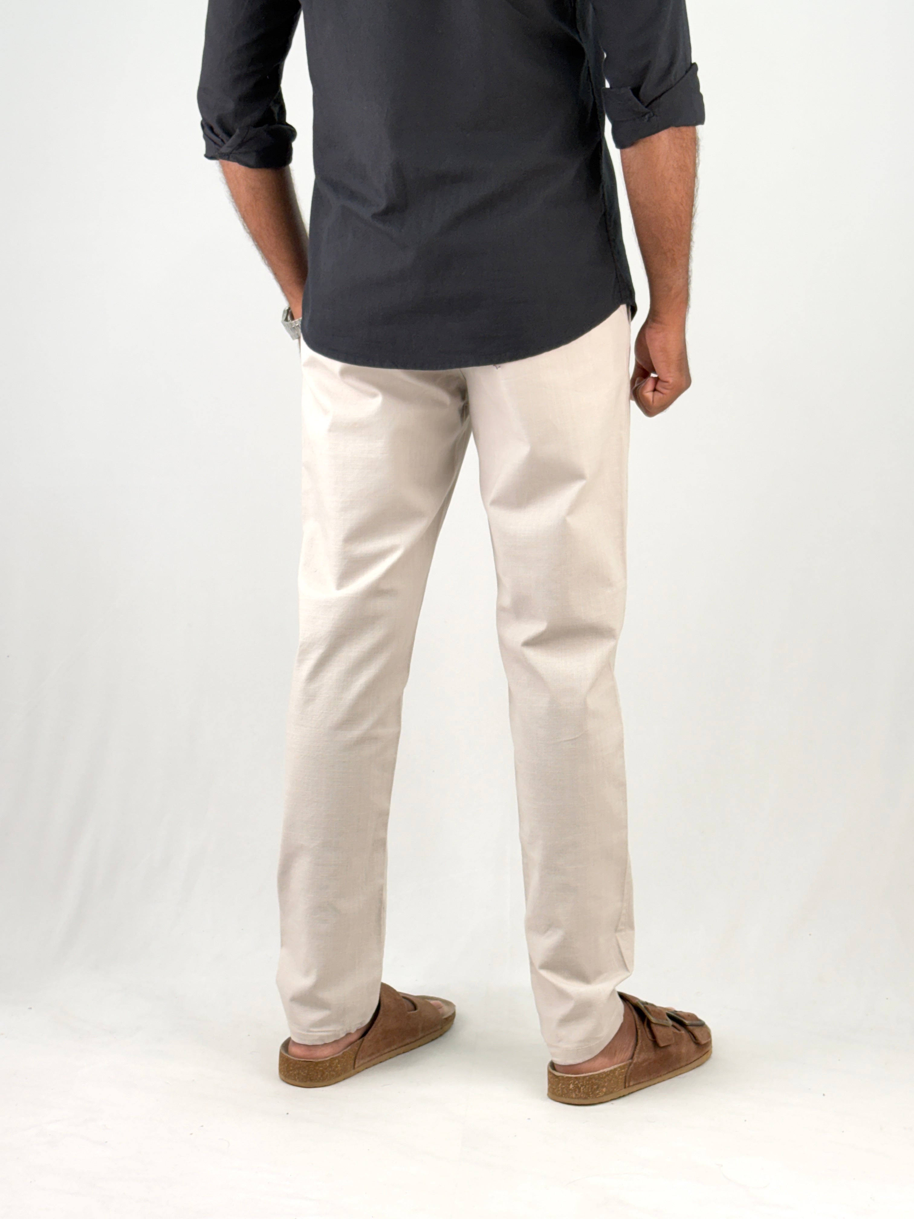 Beige Slim Fit Linen Pant