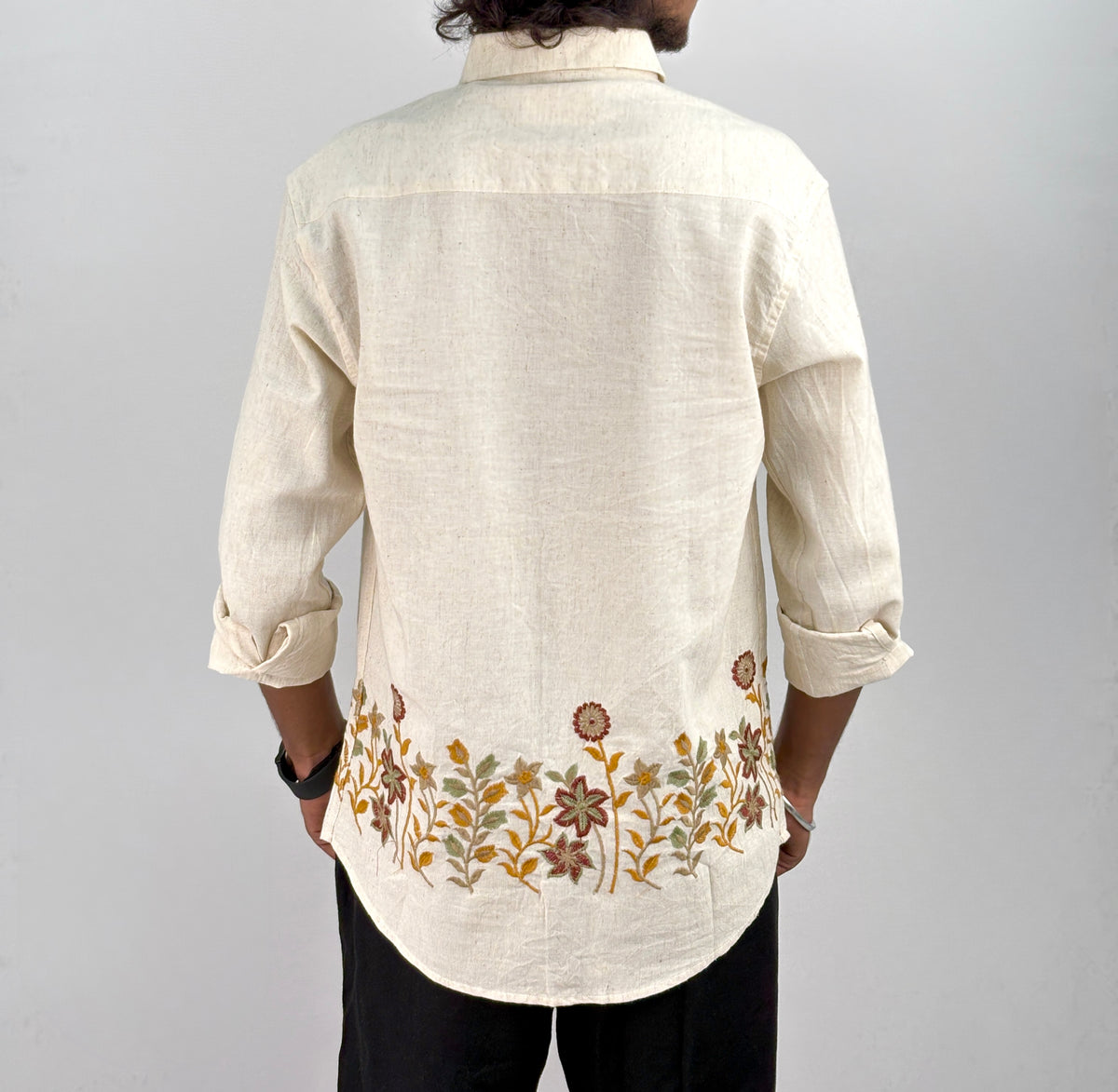 Beige Mustard Bottom Embroidery Shirt