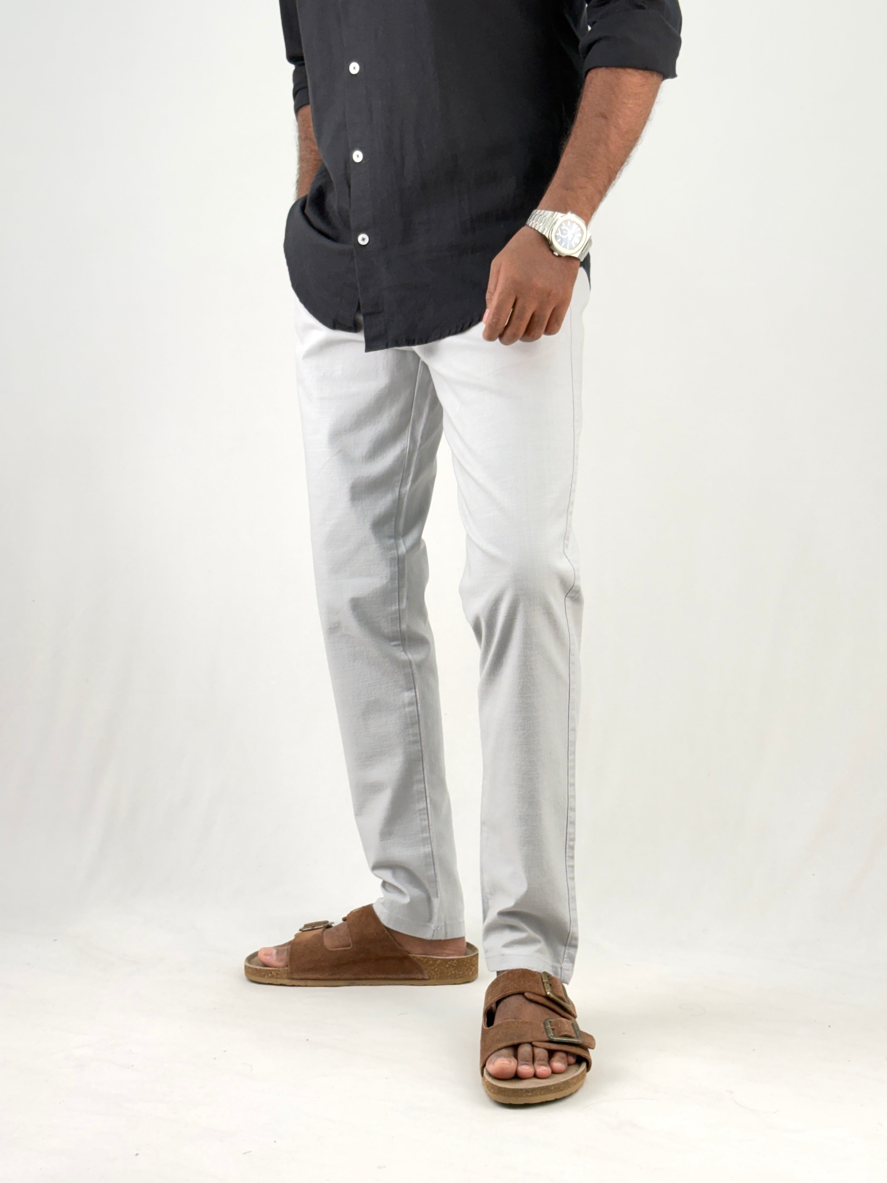 Light Grey Slim Fit Linen Pant