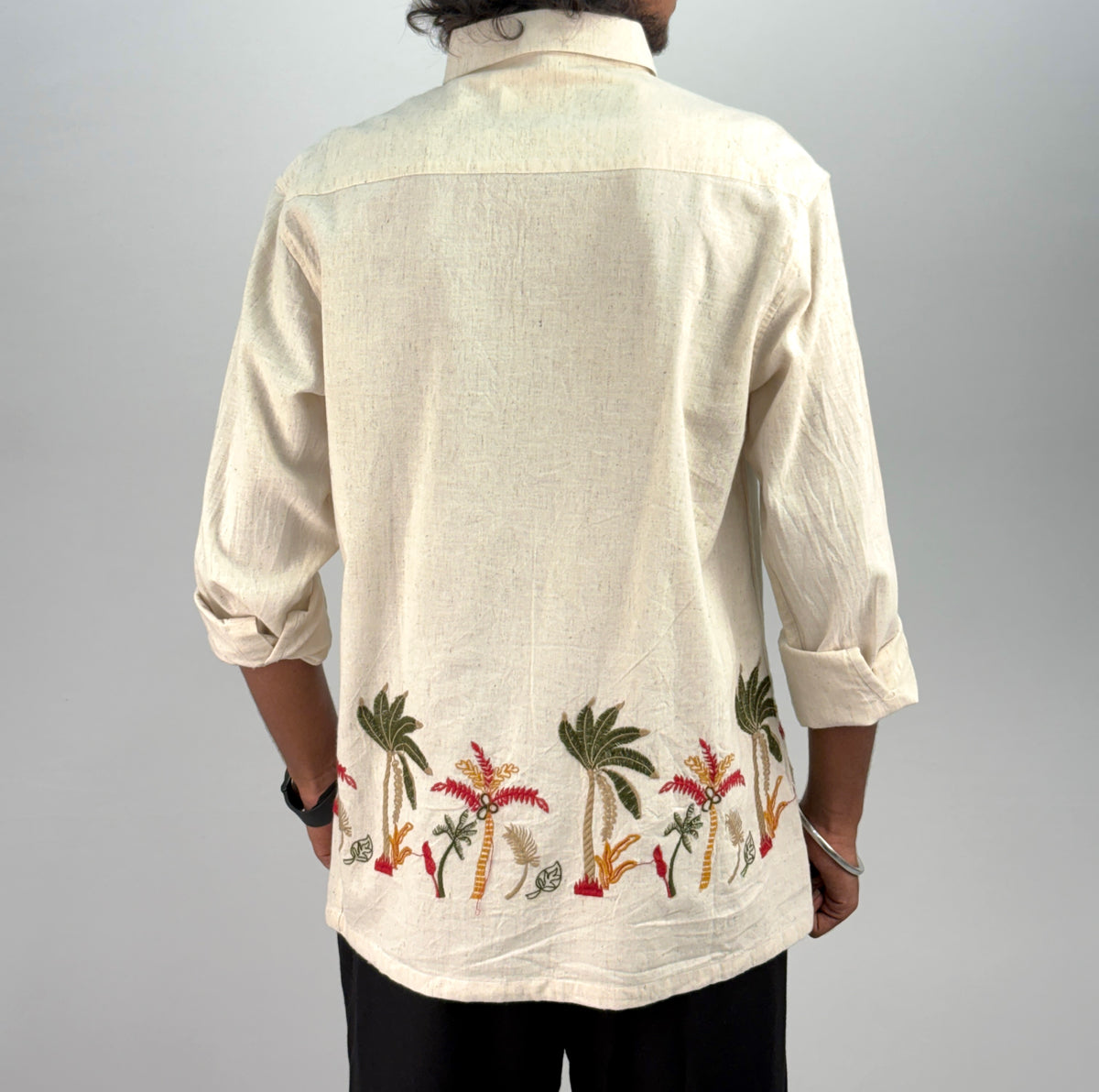 Beige Red Bottom Embroidery Shirt