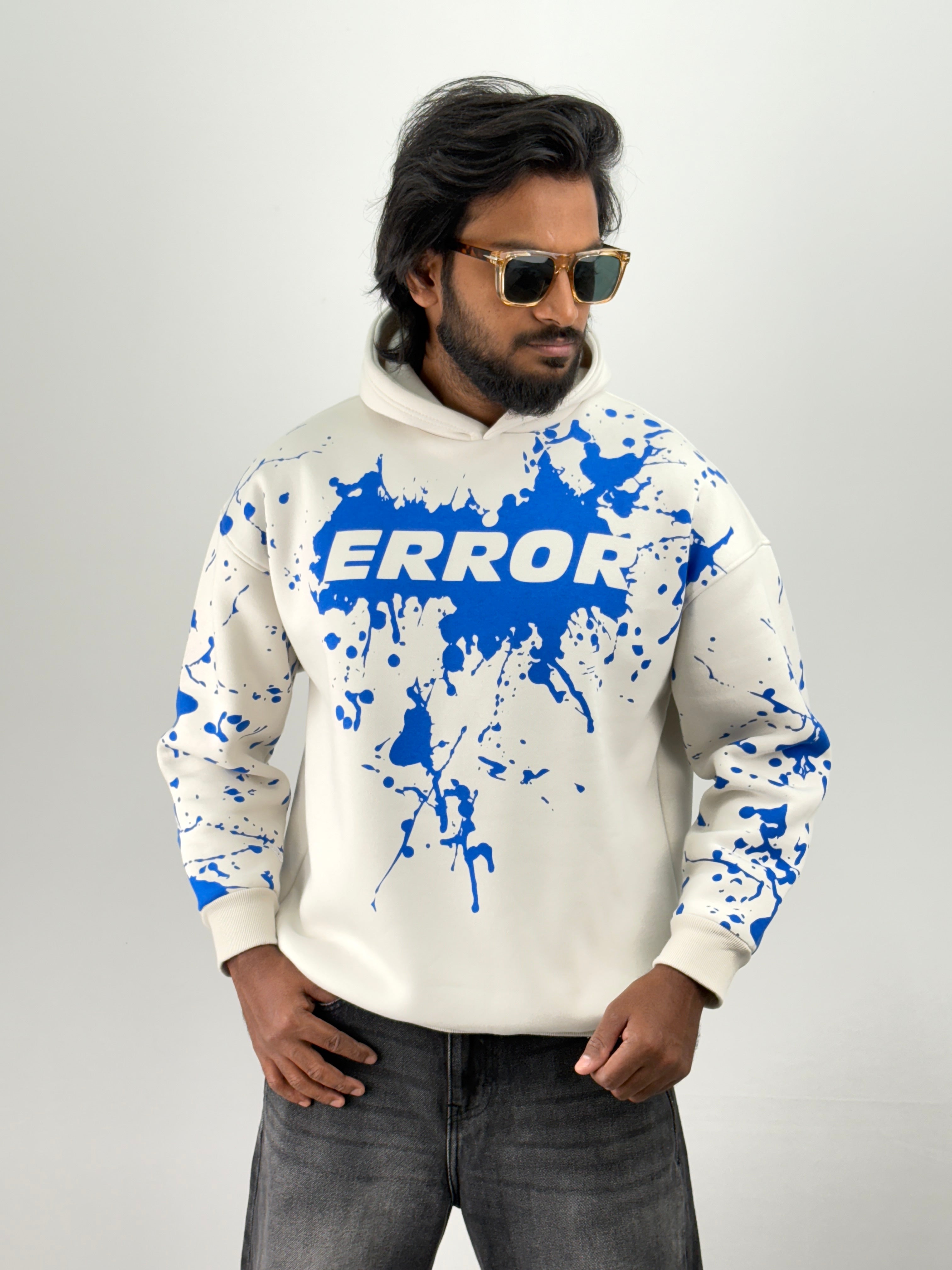 Beige Blue Oversized Hoodie