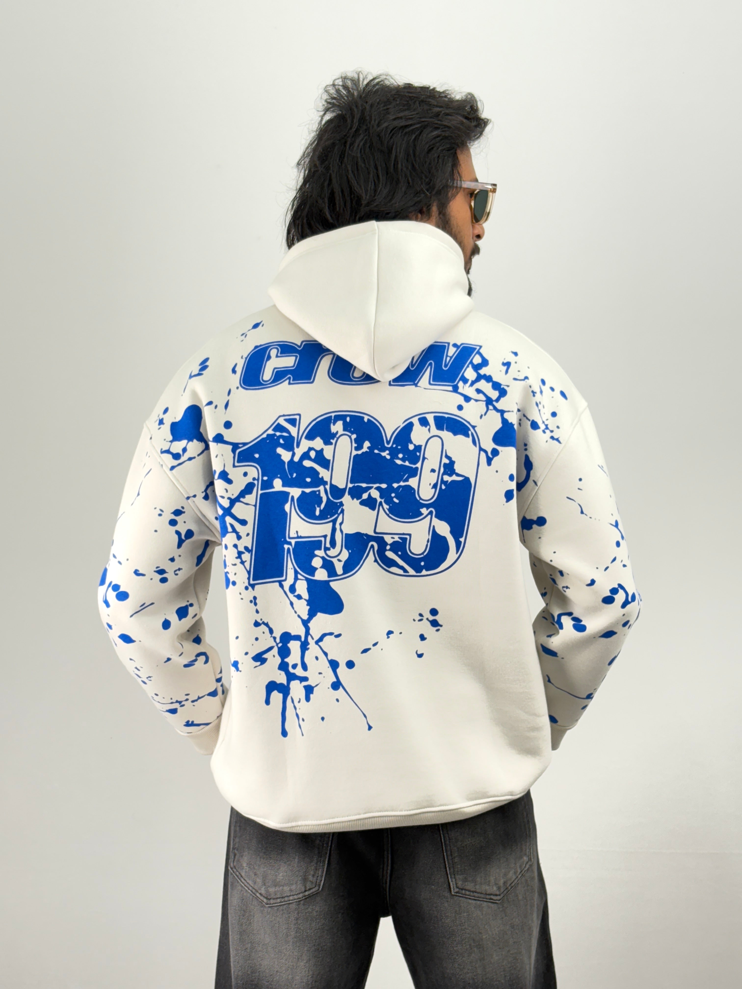 Beige Blue Oversized Hoodie