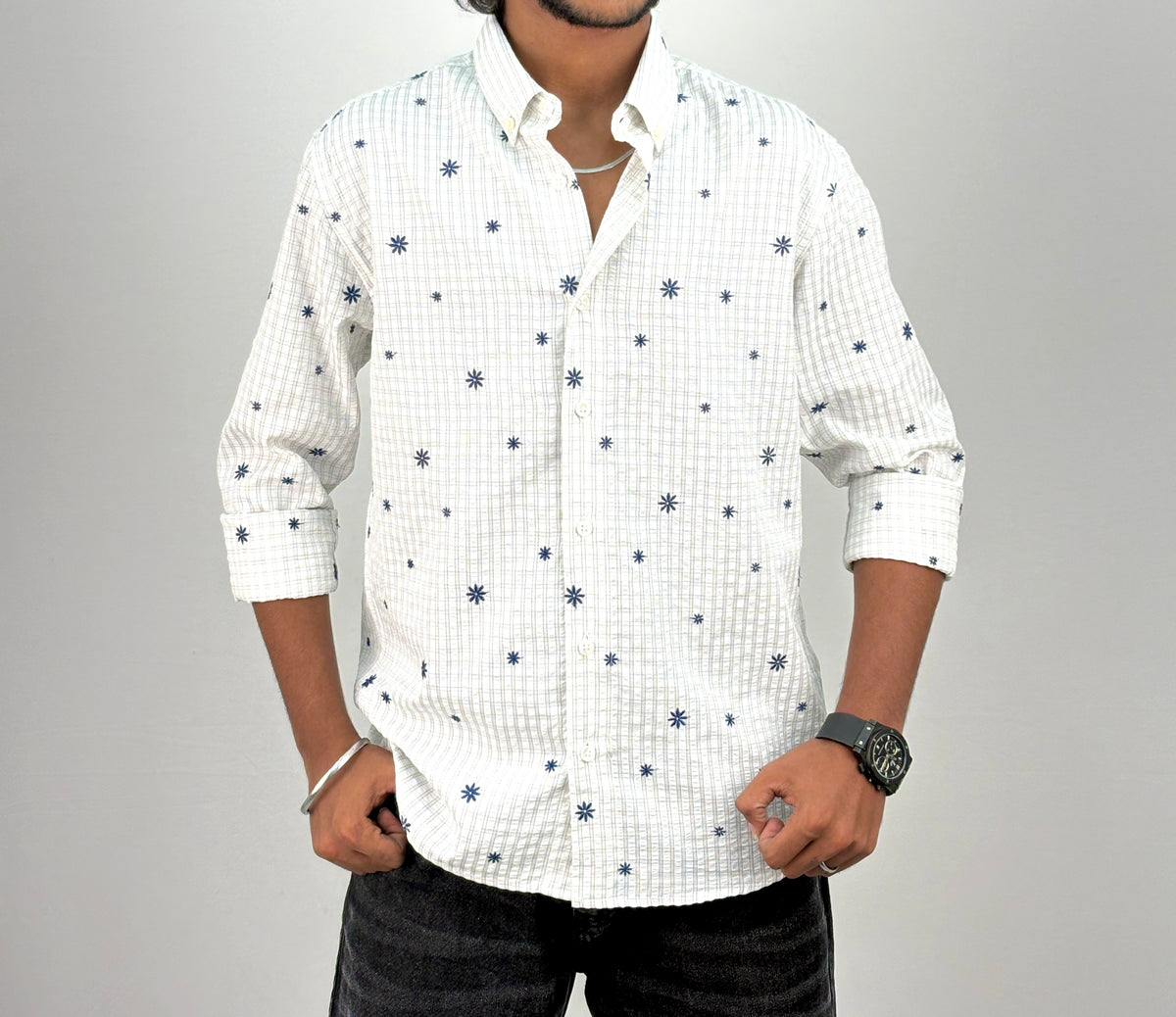 White IMP Embroidery Checks Shirt
