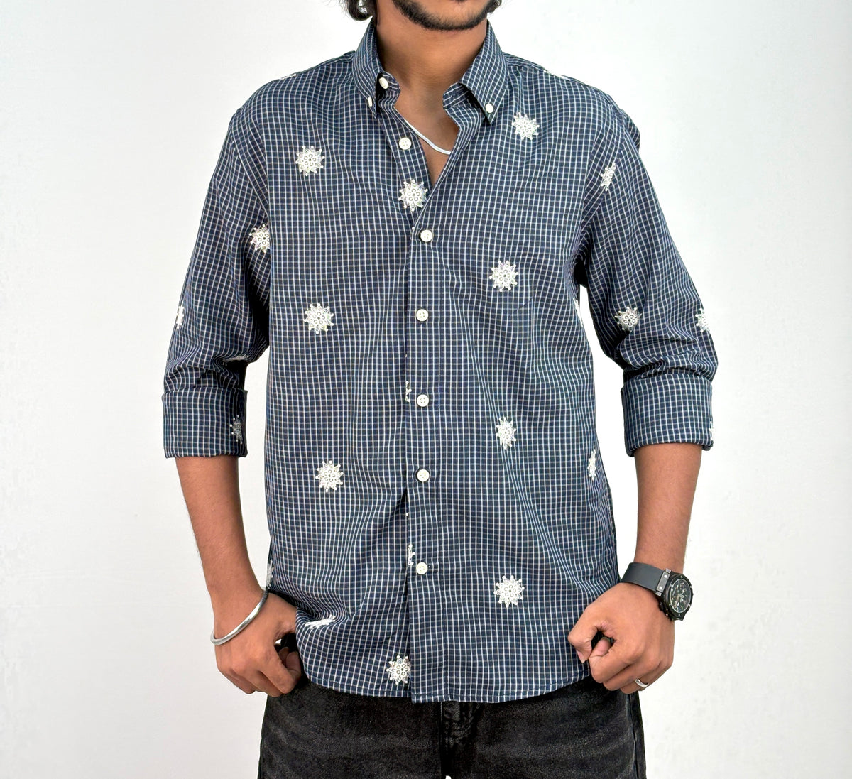 Navy IMP Embroidery Checks Shirt