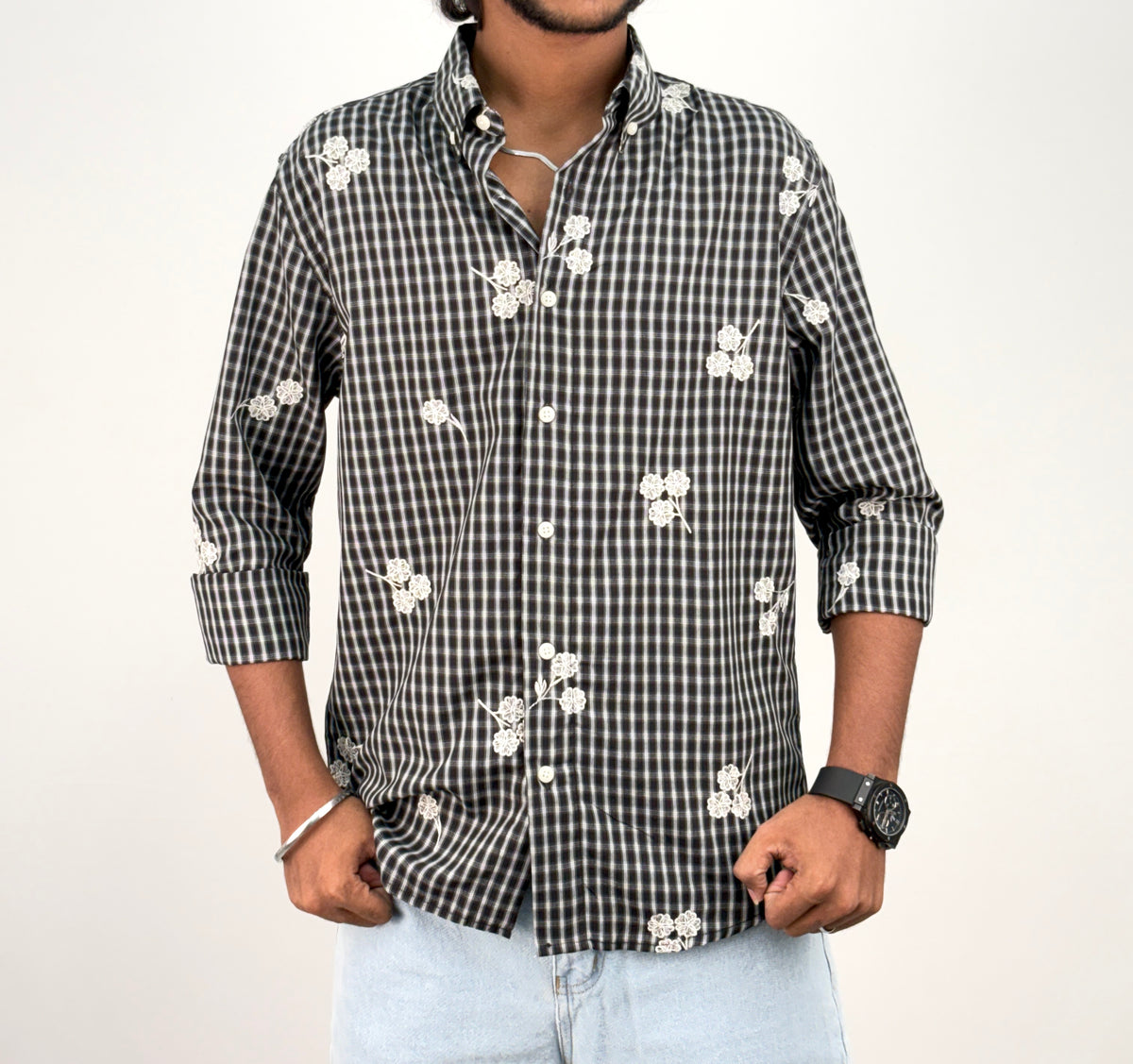Black IMP Embroidery Checks Shirt