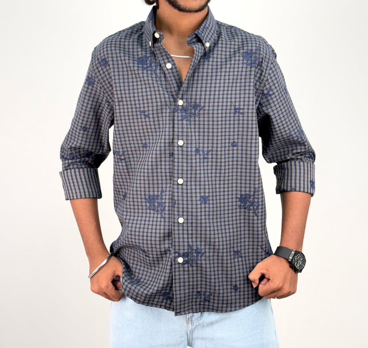 Dark Grey IMP Embroidery Checks Shirt