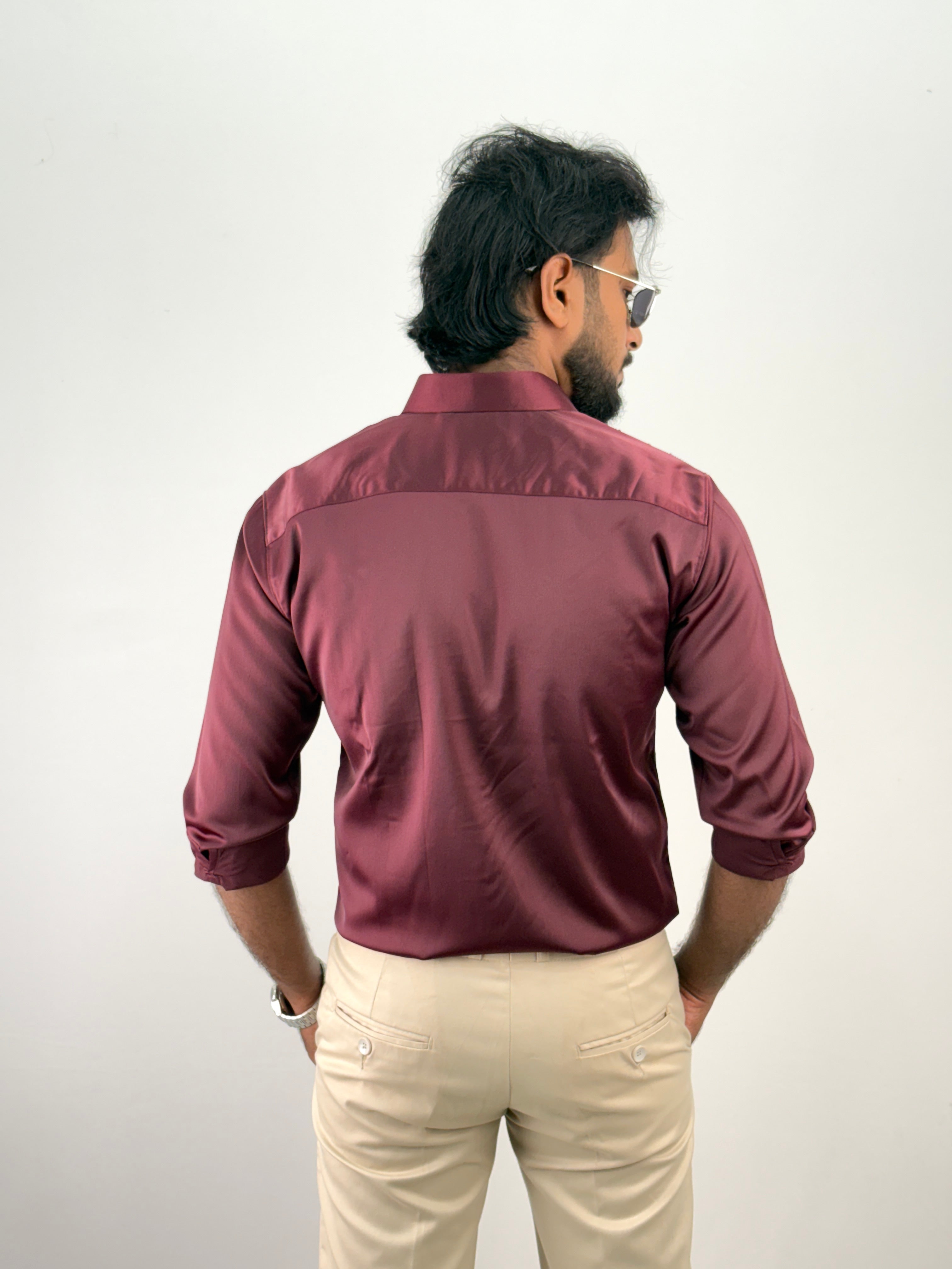 Maroon Designer Stone Work Shirt 15