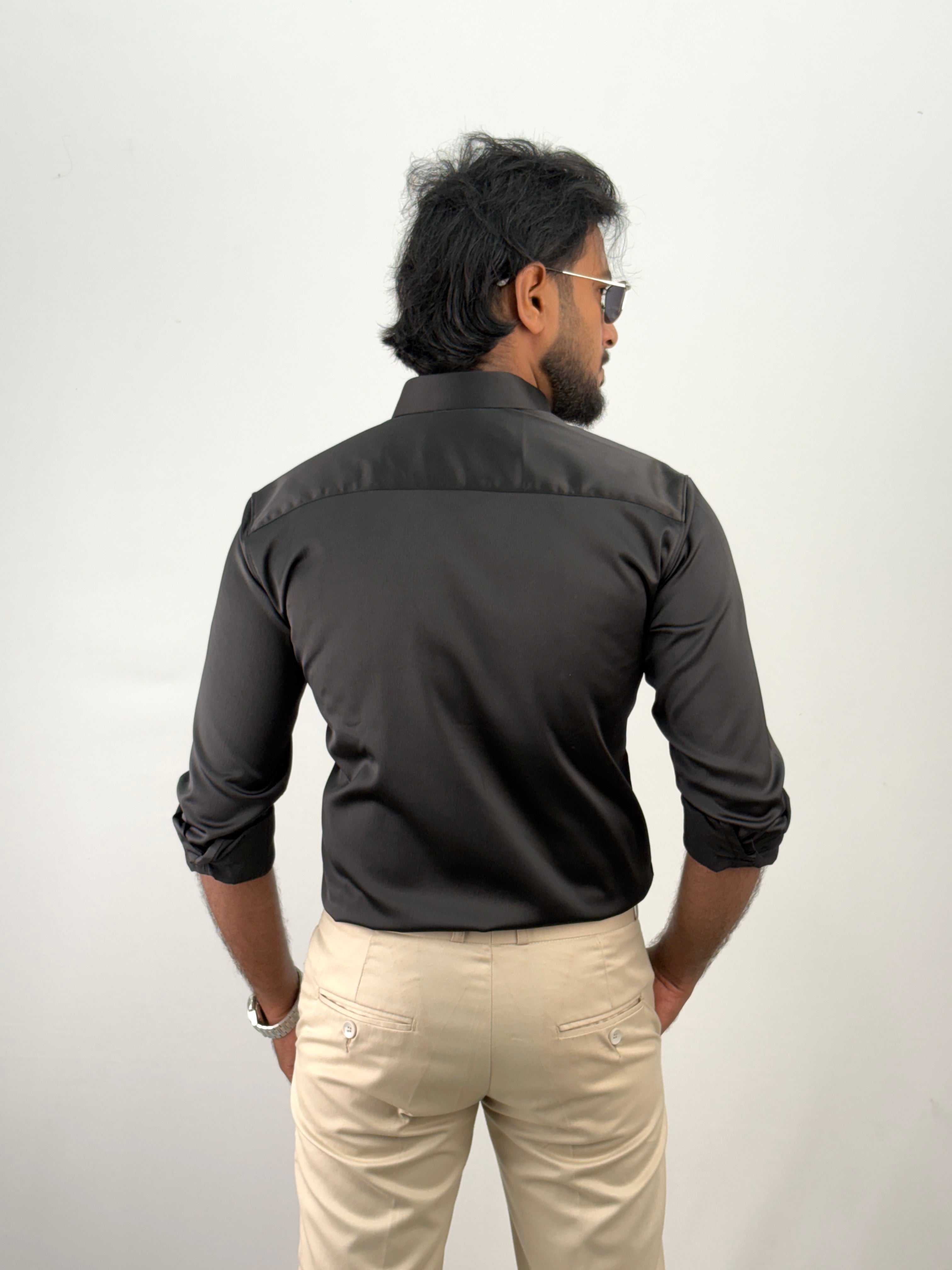 Black Designer Stone Work Shirt 15