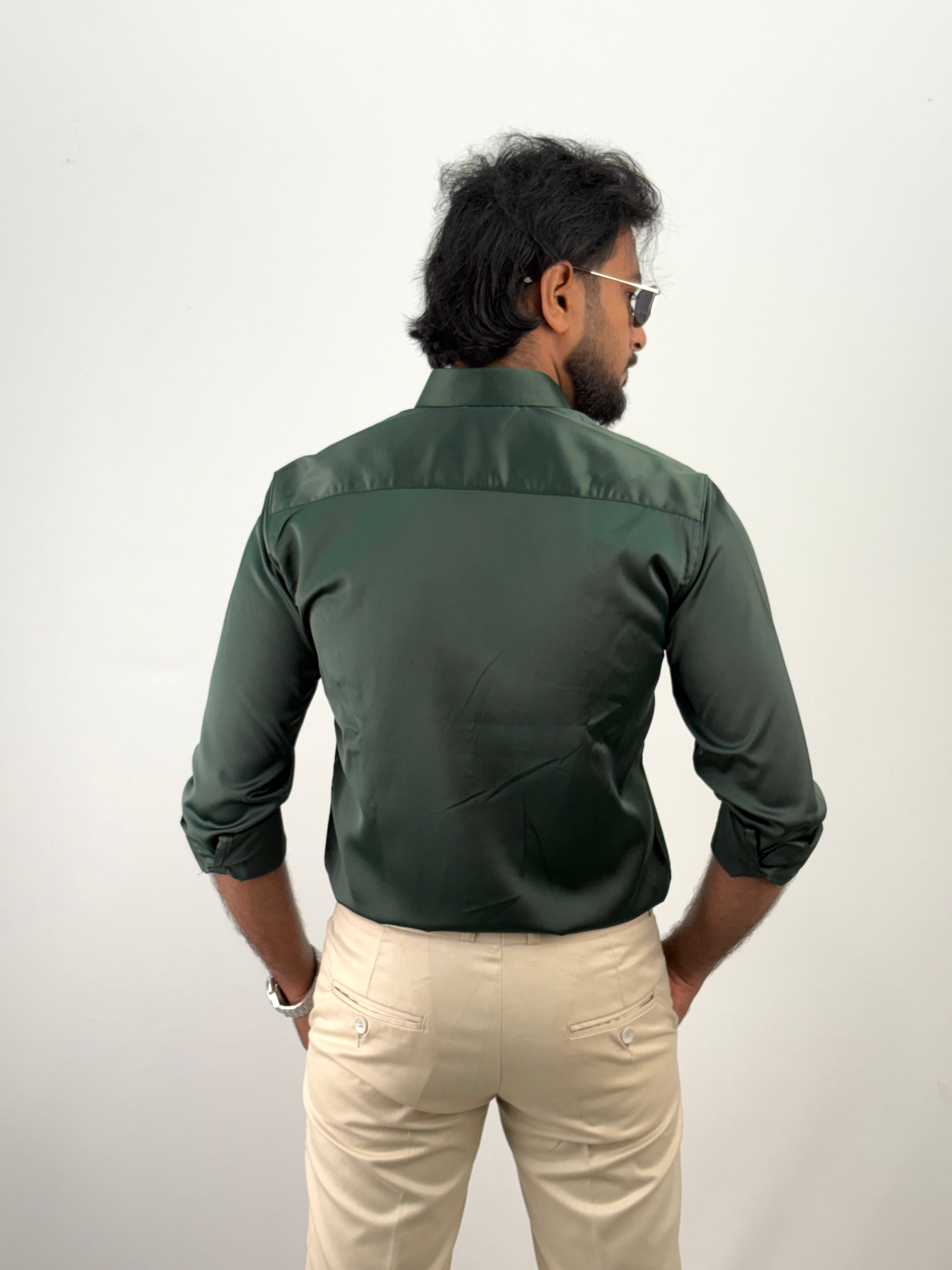 Dark Green Designer Stone Work Shirt 15