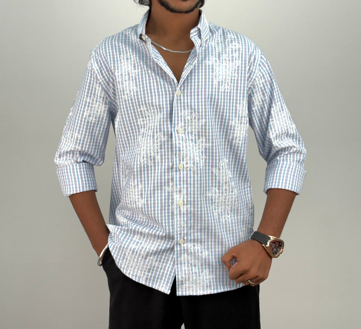 White Blue IMP Printed Checks Shirt