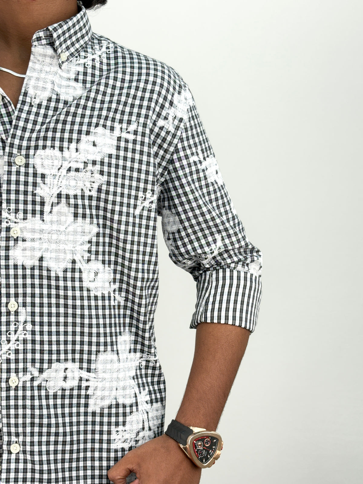 White Black IMP Printed Checks Shirt