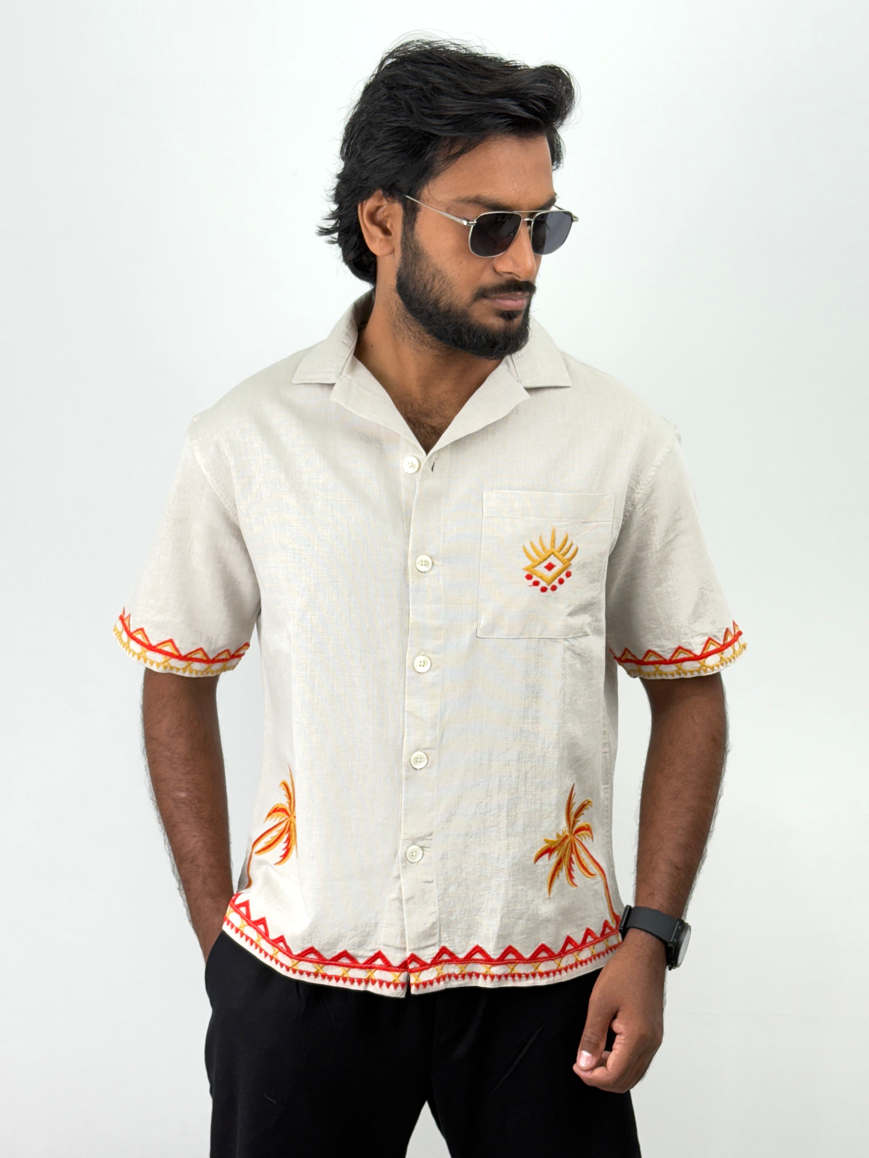 Beige Embroidery Shirts