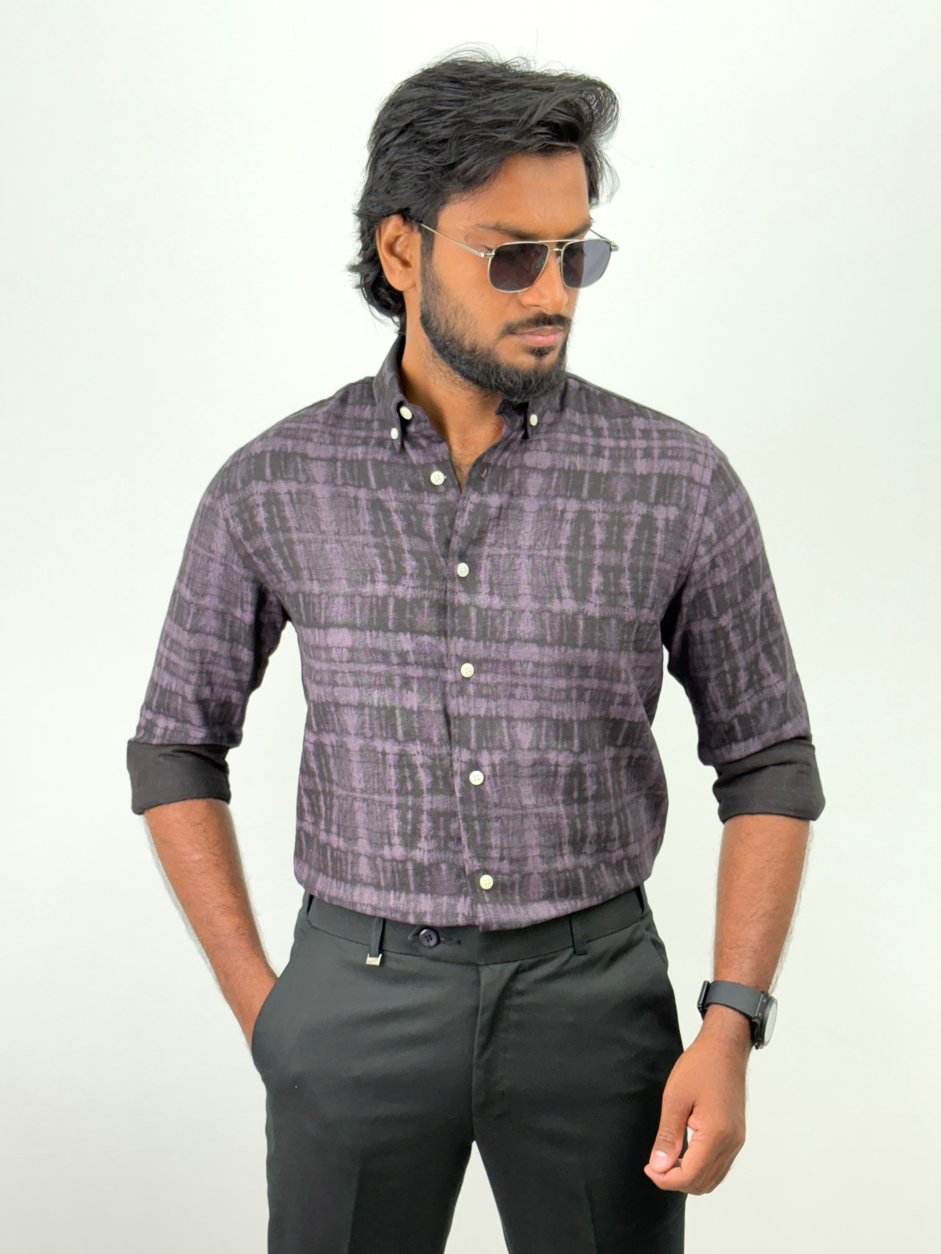 Violet Retro Linen Printed Shirt