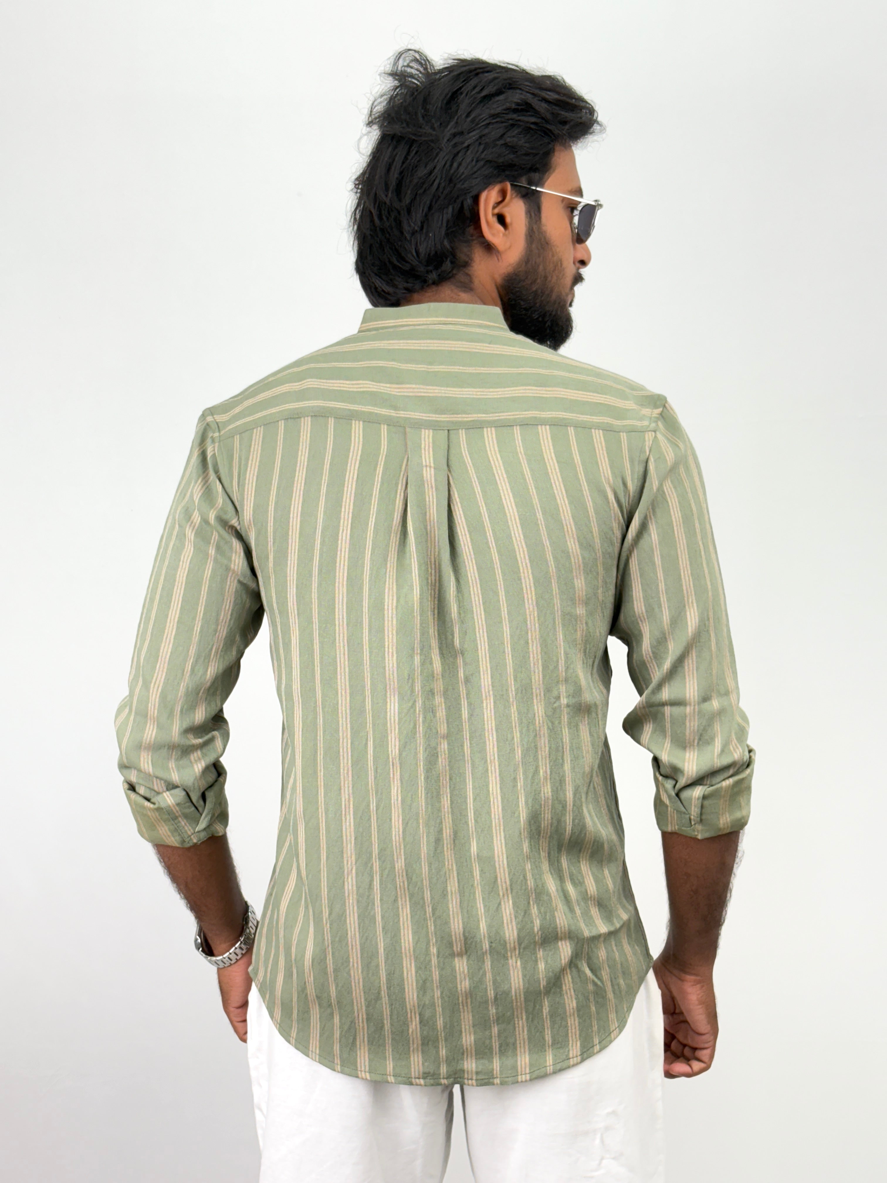 Light Olive Mandarin Collar Shirt