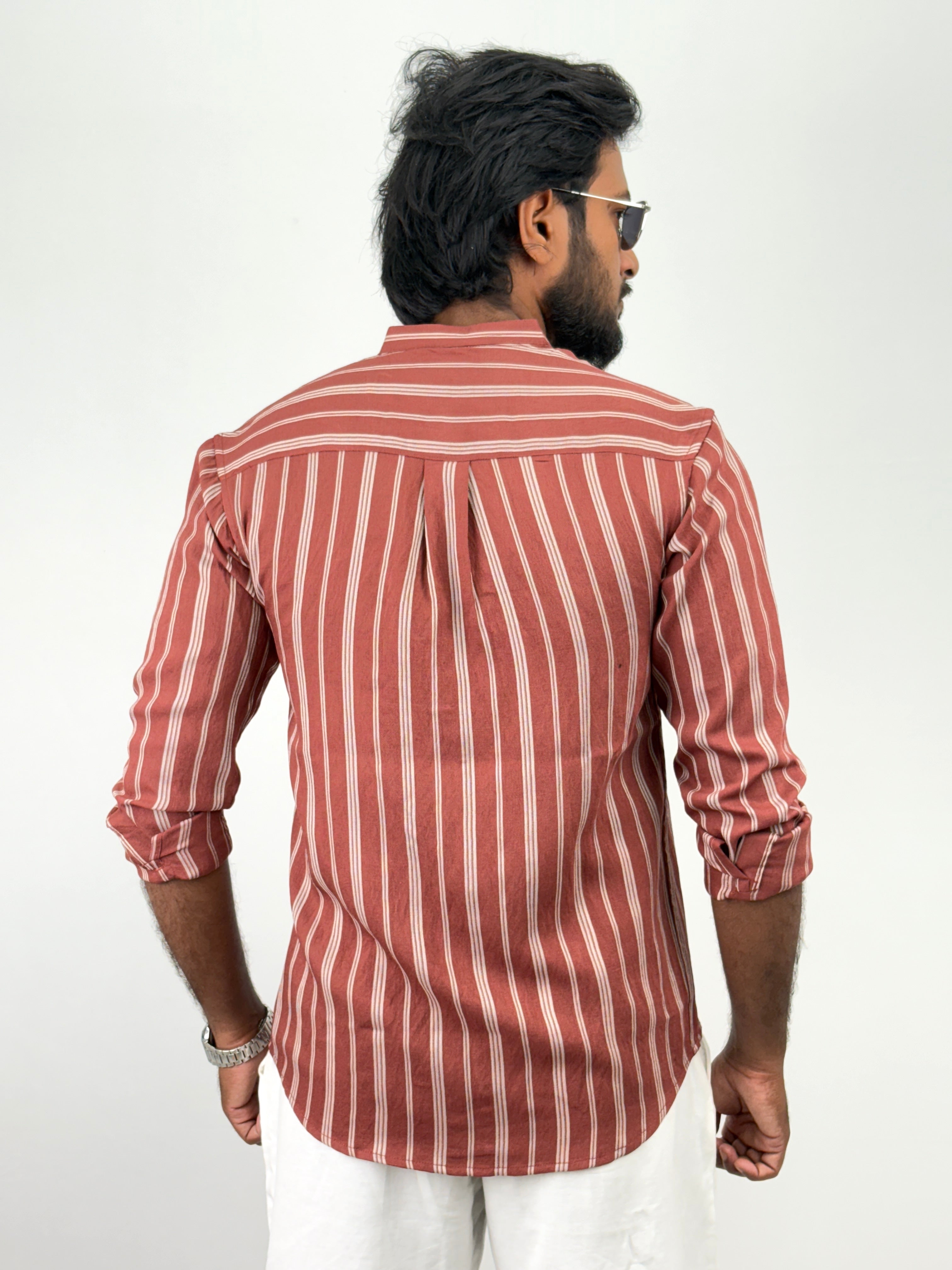 Red Mandarin Collar Shirt