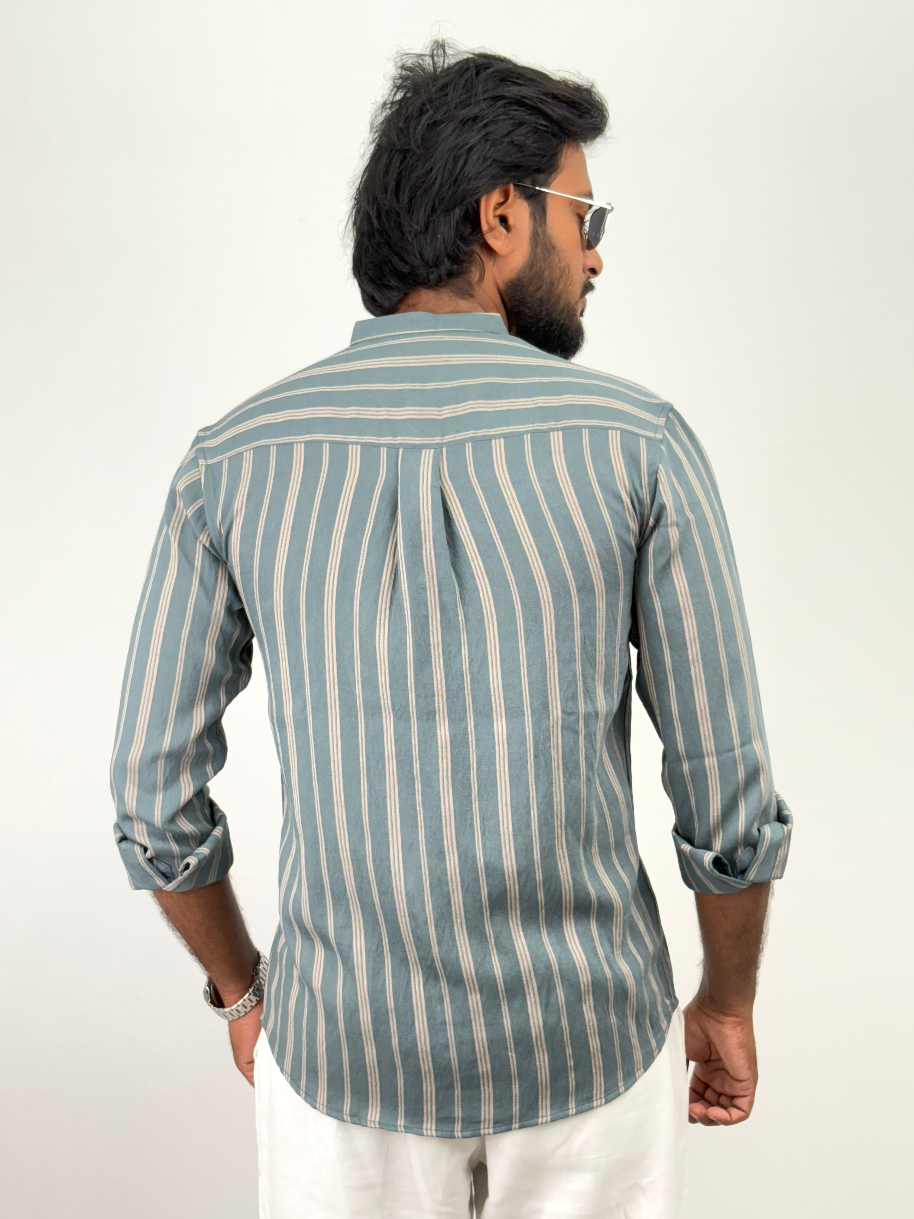 Teal Blue Mandarin Collar Shirt