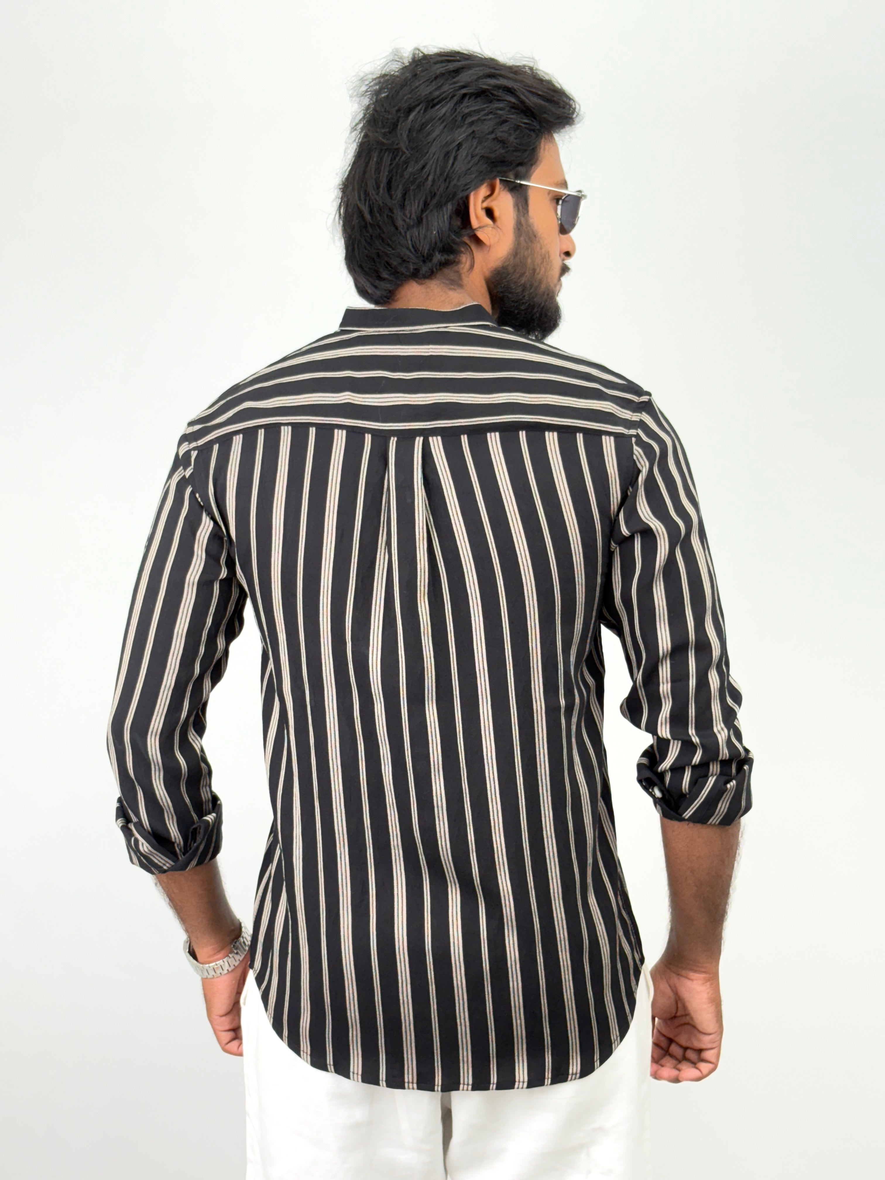 Black Mandarin Collar Shirt
