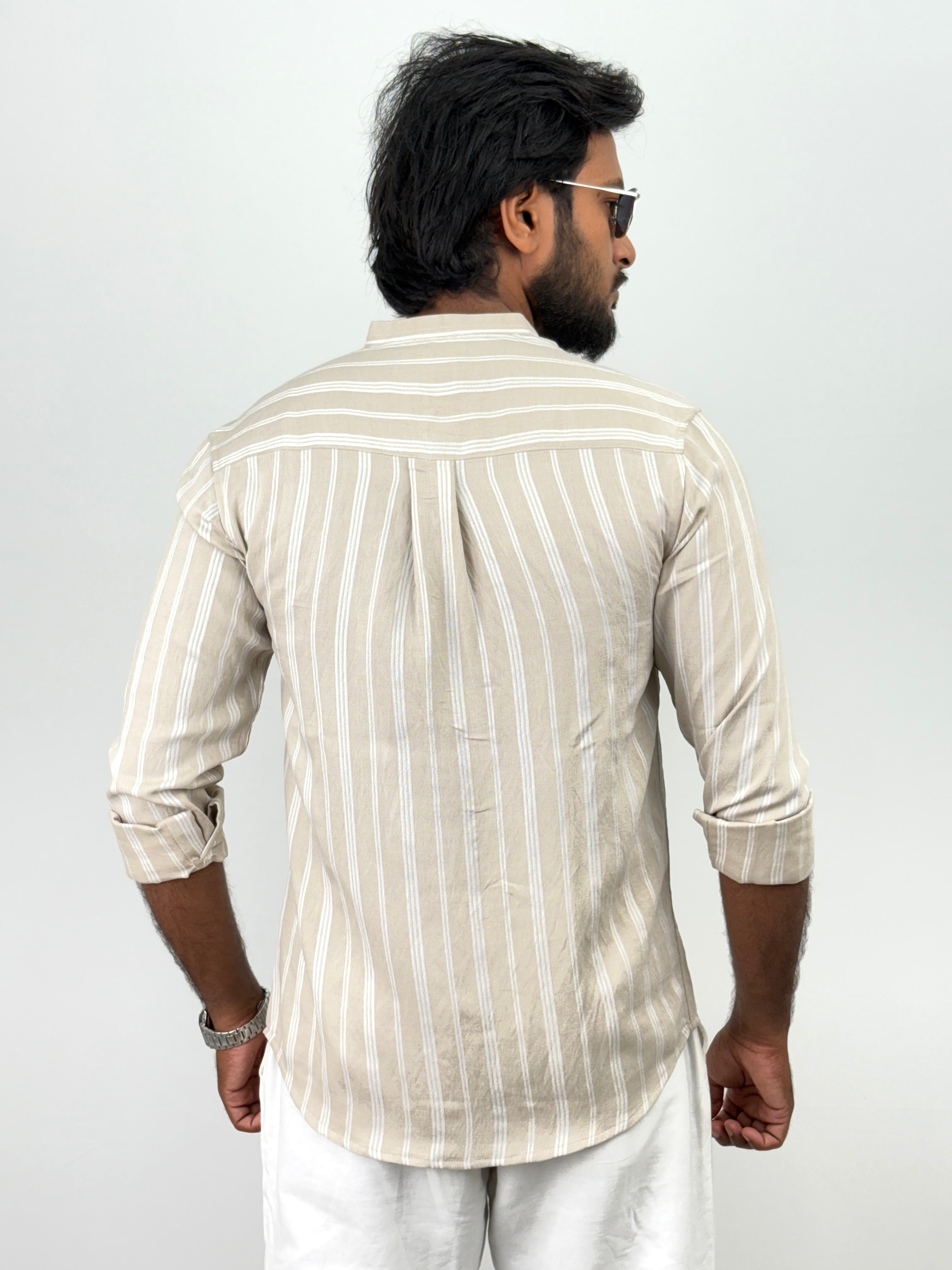 Beige Mandarin Collar Shirt