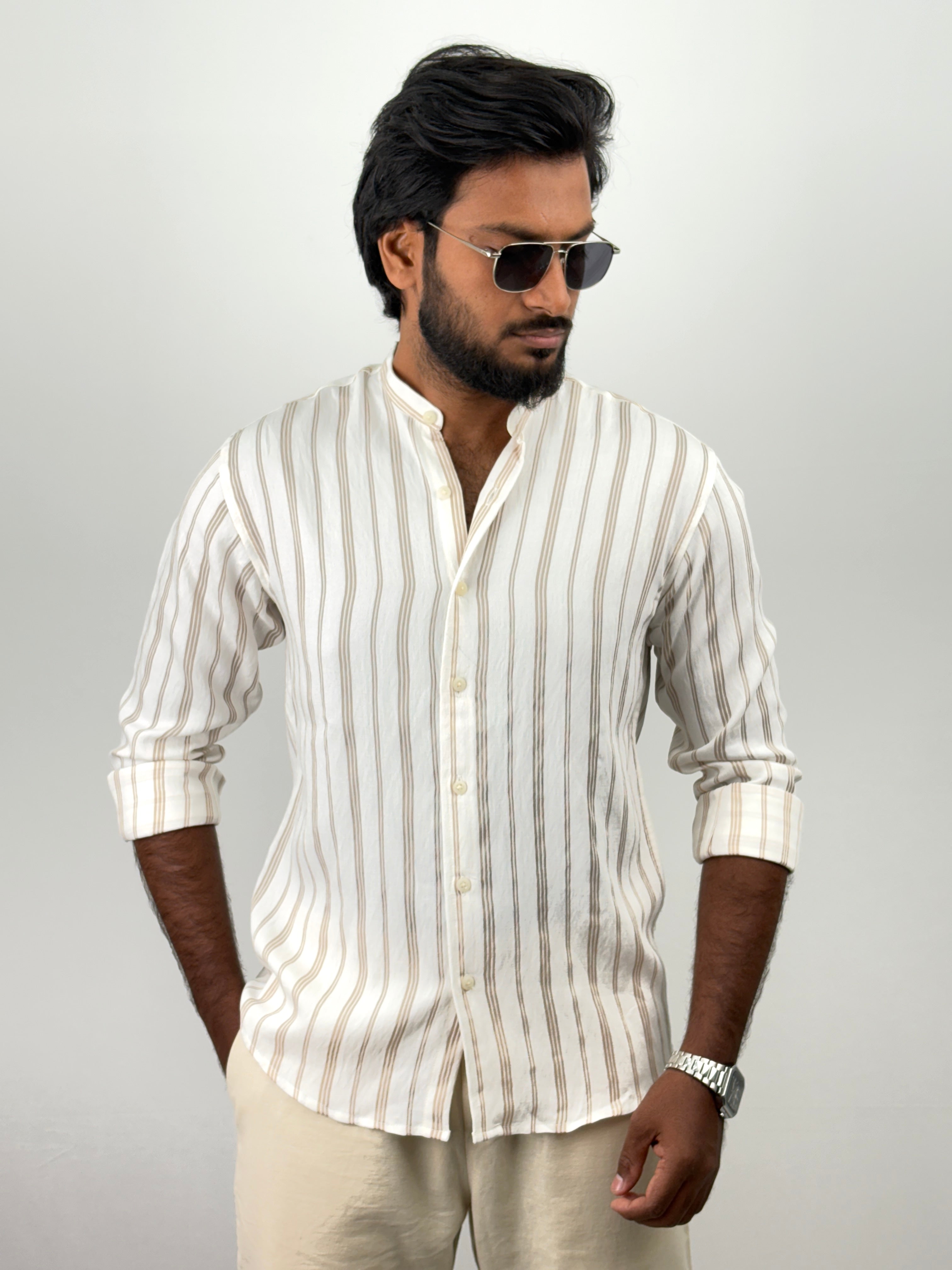 White Mandarin Collar Shirt