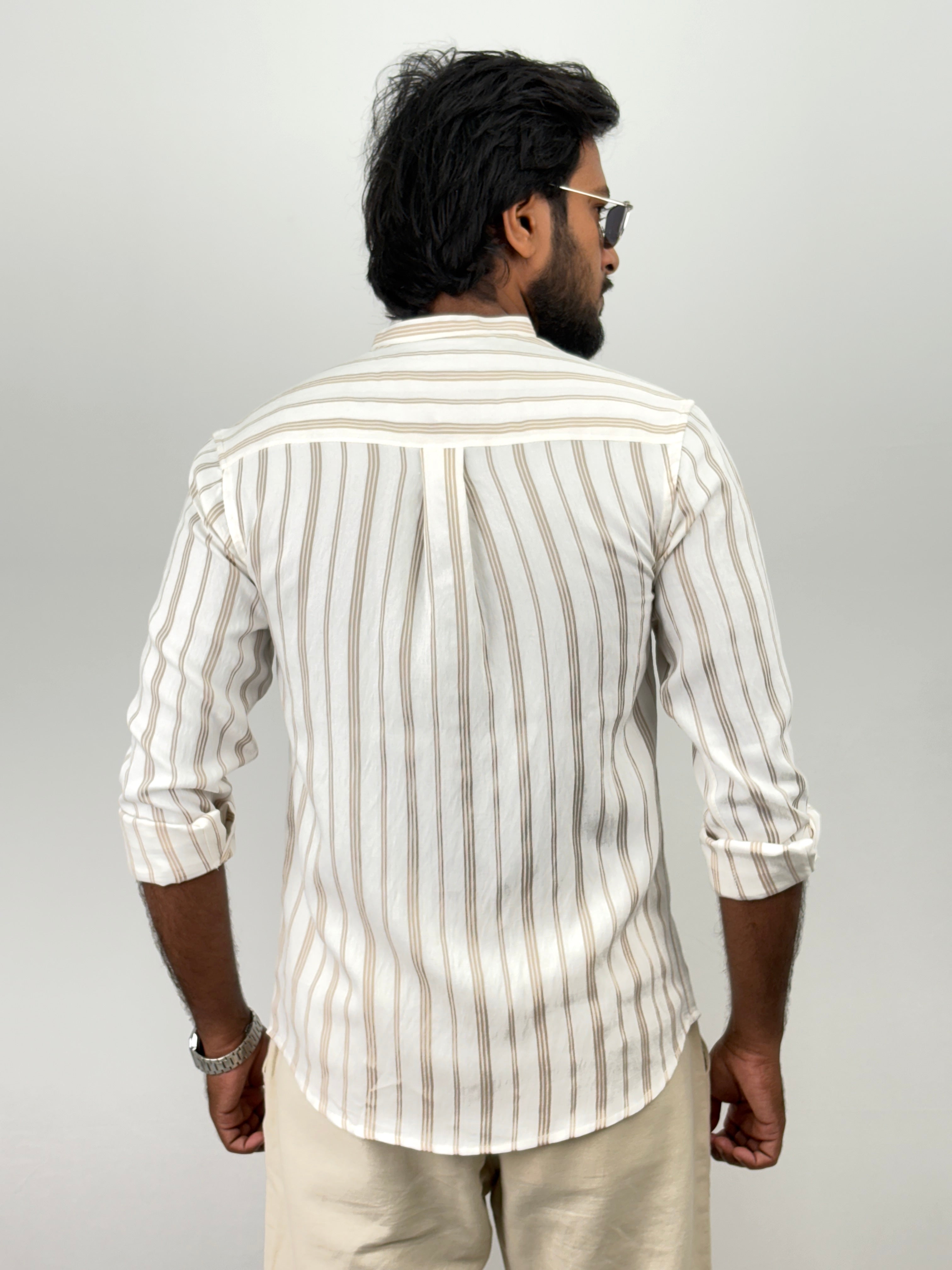White Mandarin Collar Shirt