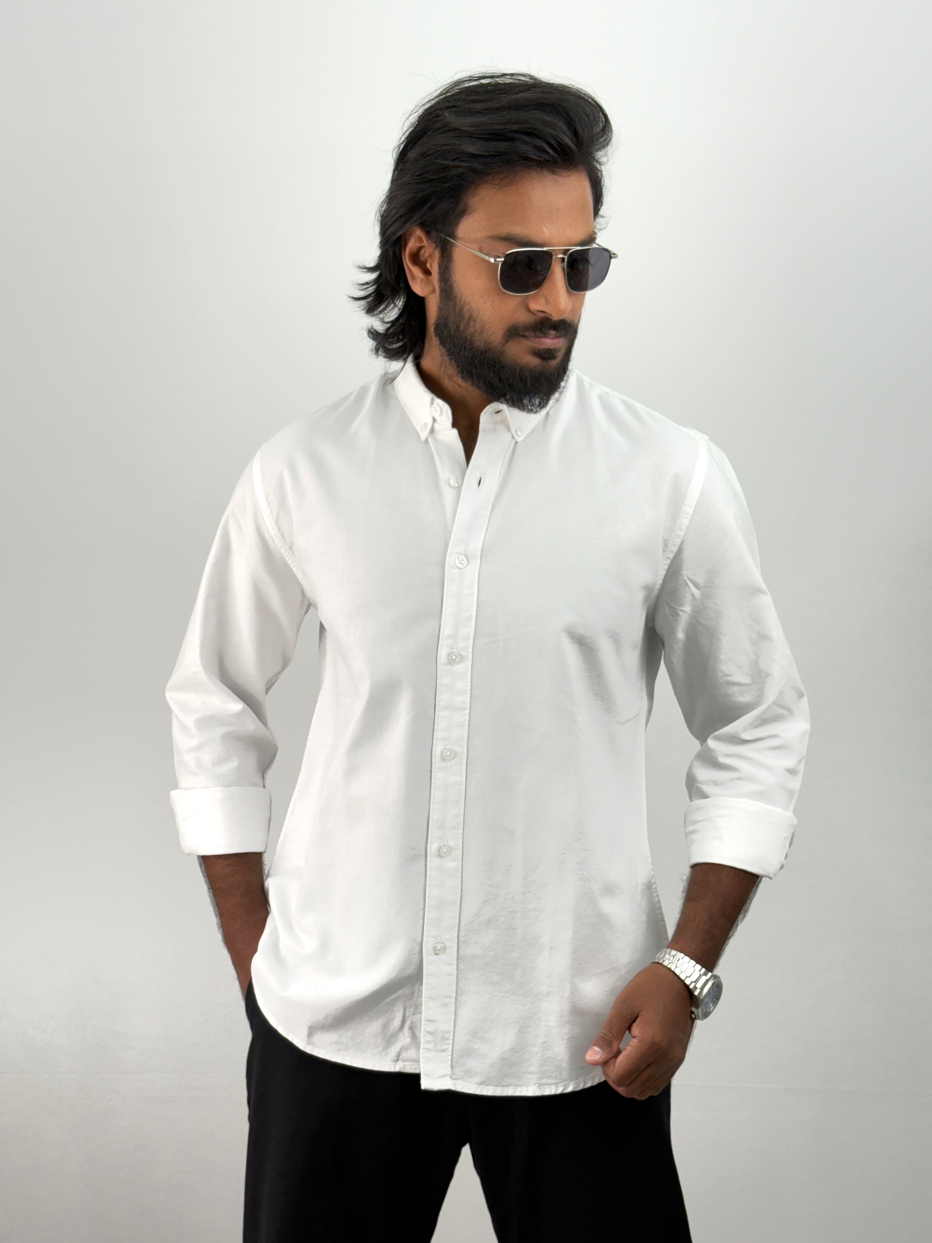 White Elbow Patch Shirt