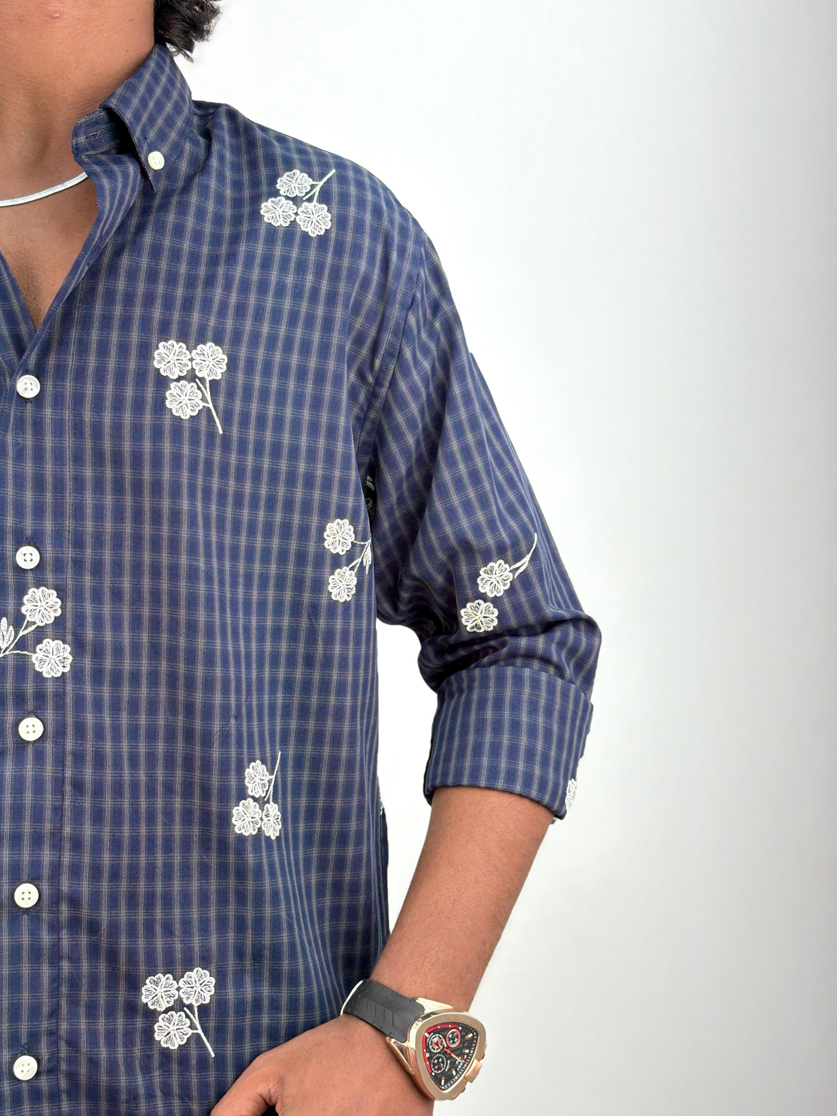 Navy IMP Embroidery Checks Shirt 2