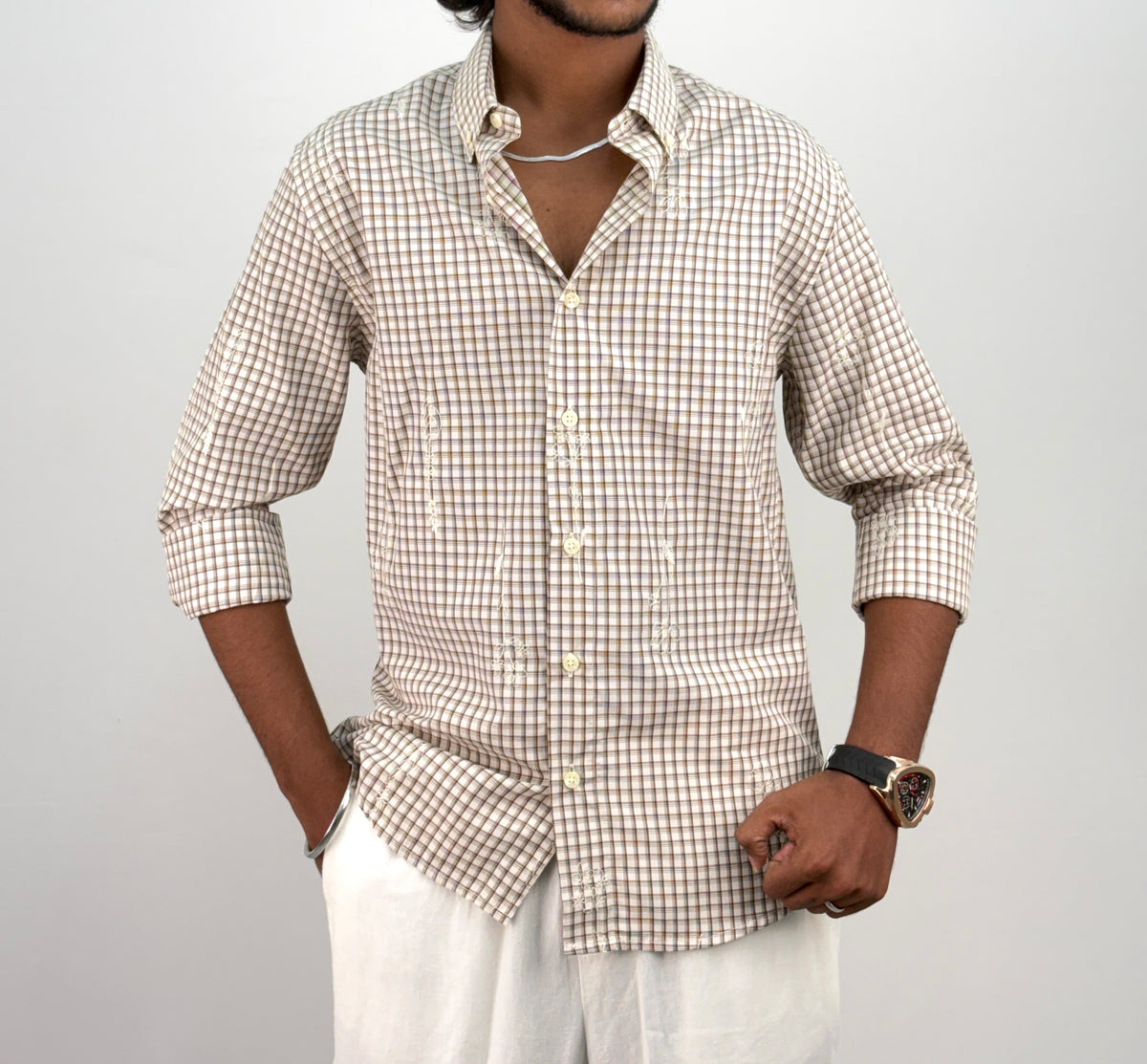 Cream IMP Embroidery Checks Shirt 2
