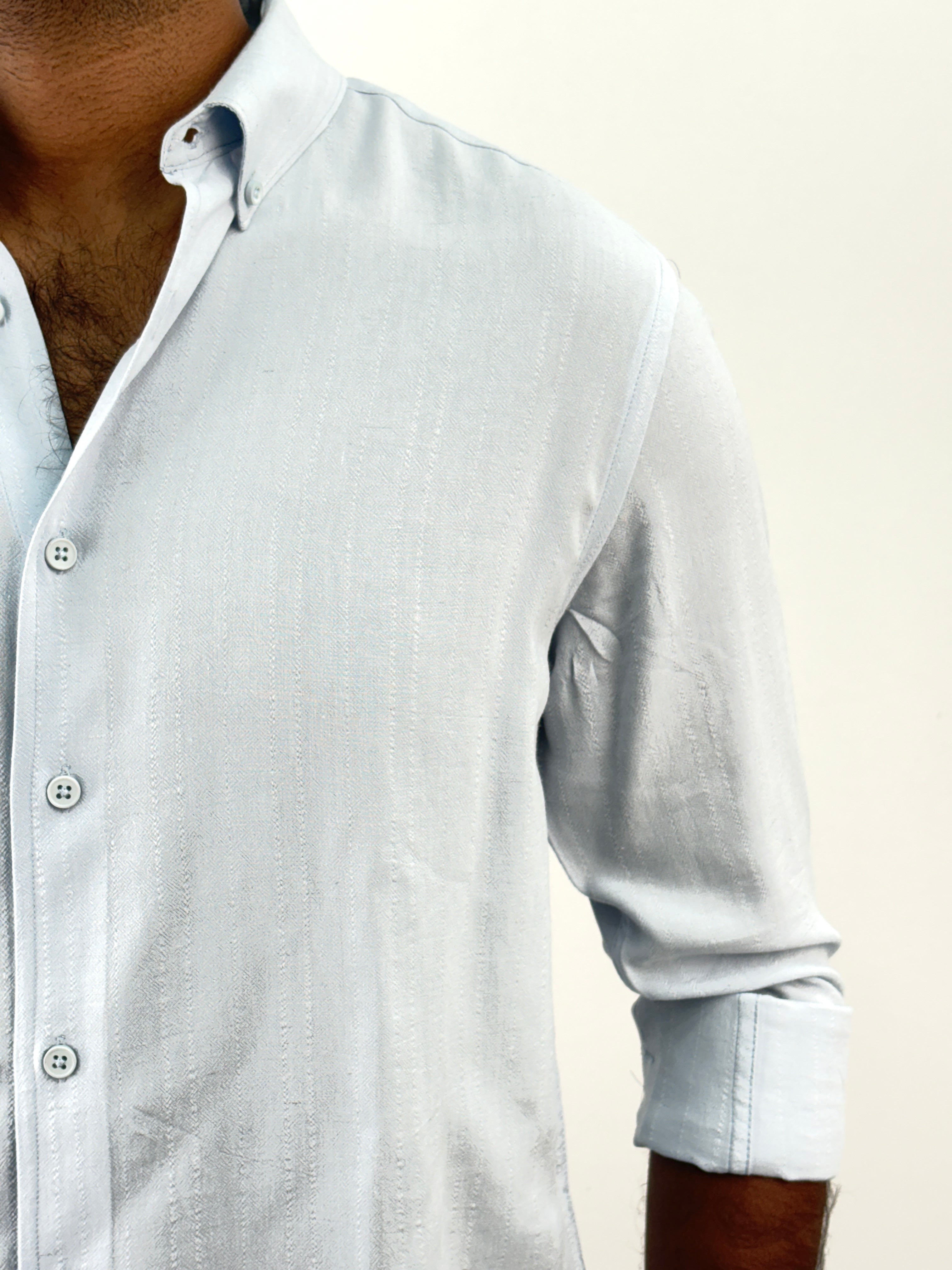 Ice Blue Linen Stripe Shirt