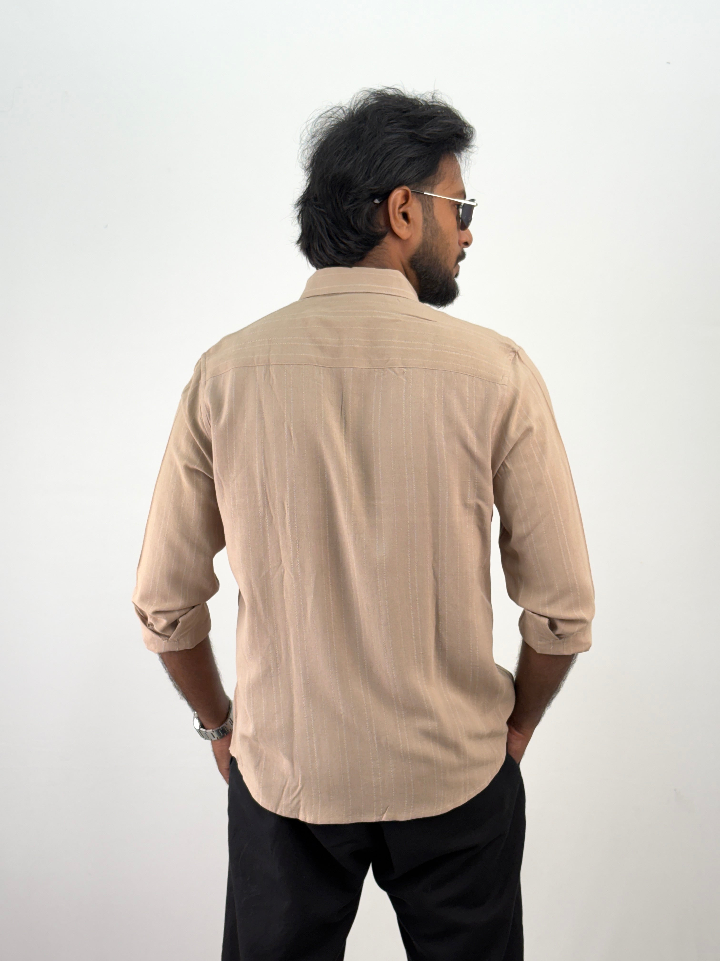 Light Brown Linen Stripe Shirt
