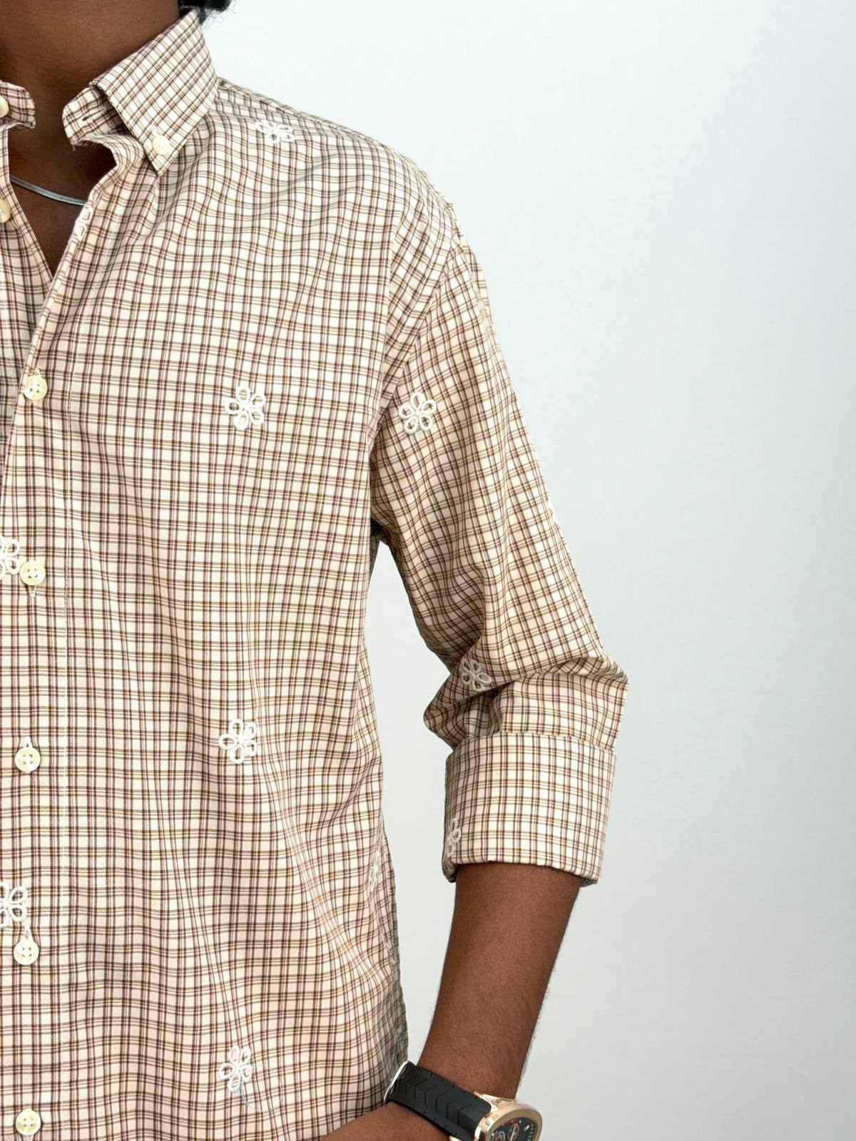 Light Brown IMP Embroidery Checks Shirt 2