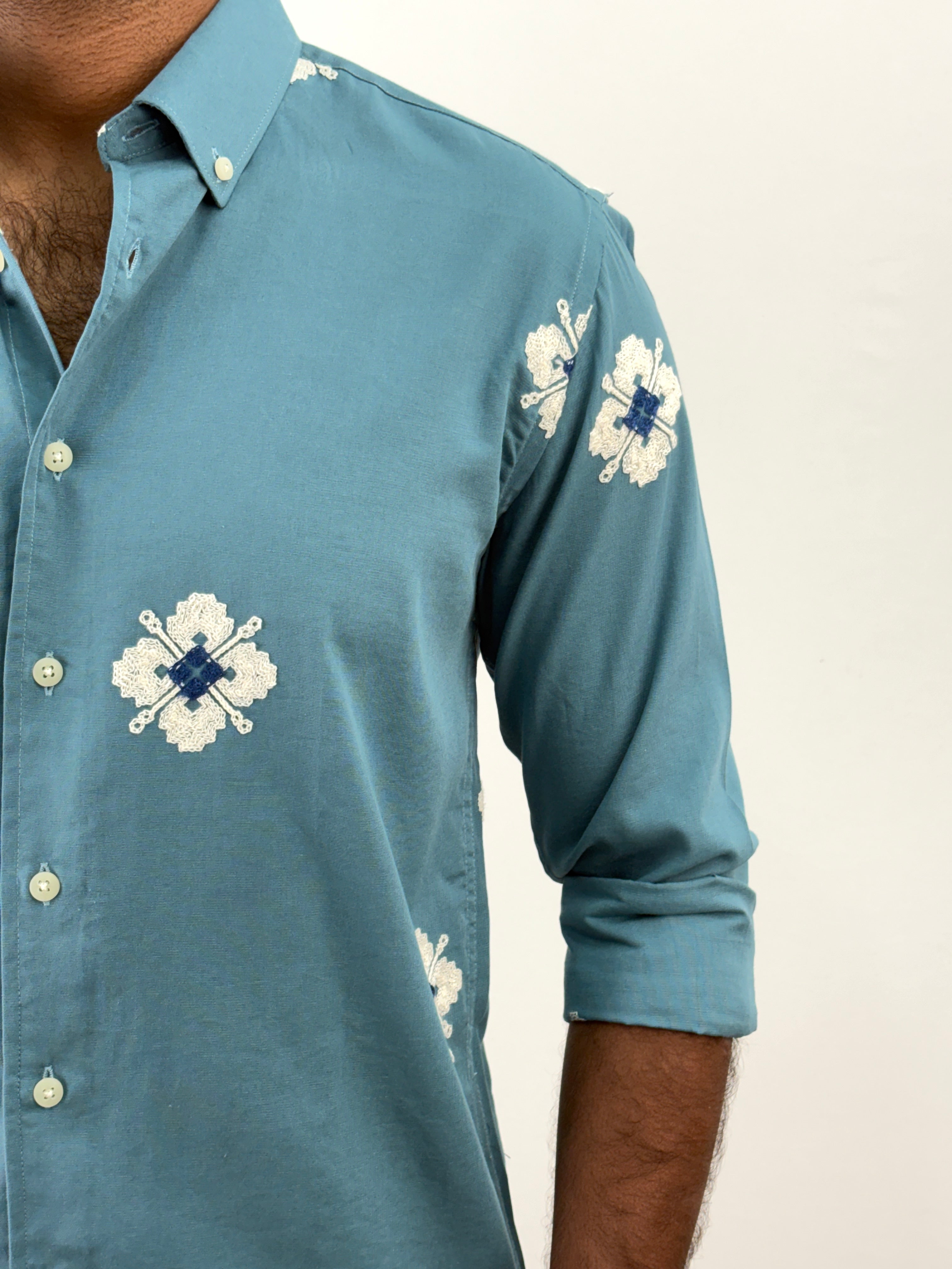 Aqua Embroidery Shirt
