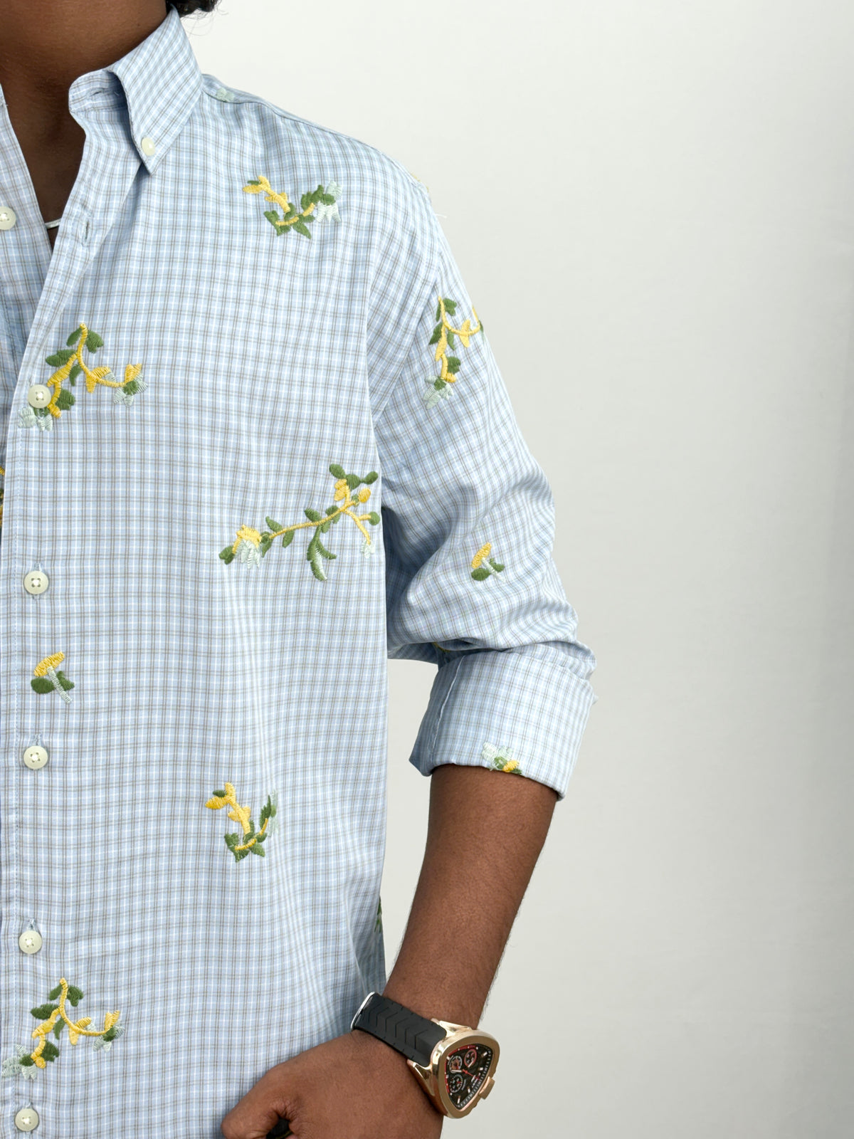 Ice Blue IMP Embroidery Checks Shirt 2