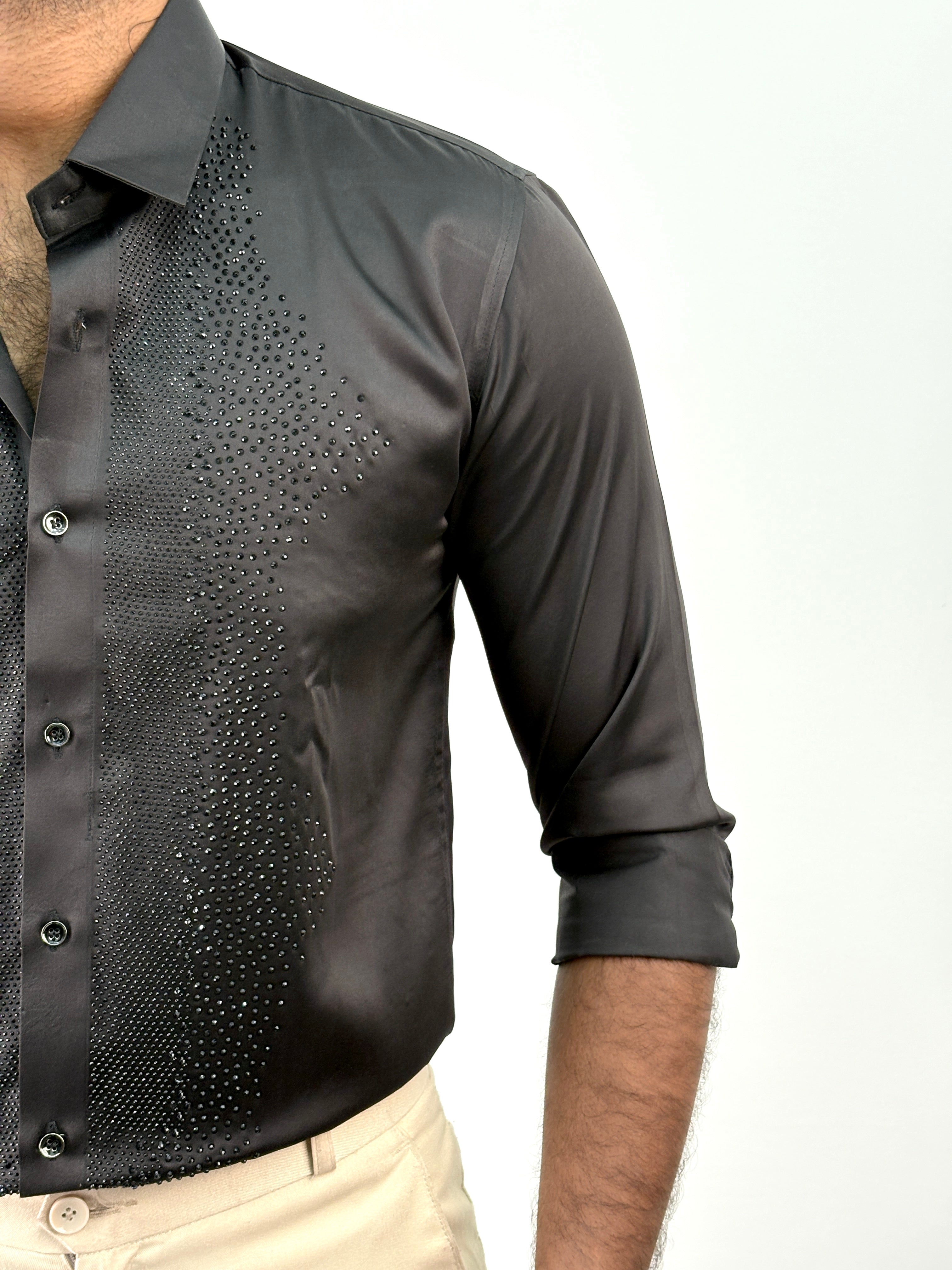 Black Designer Stone Work Shirt 16