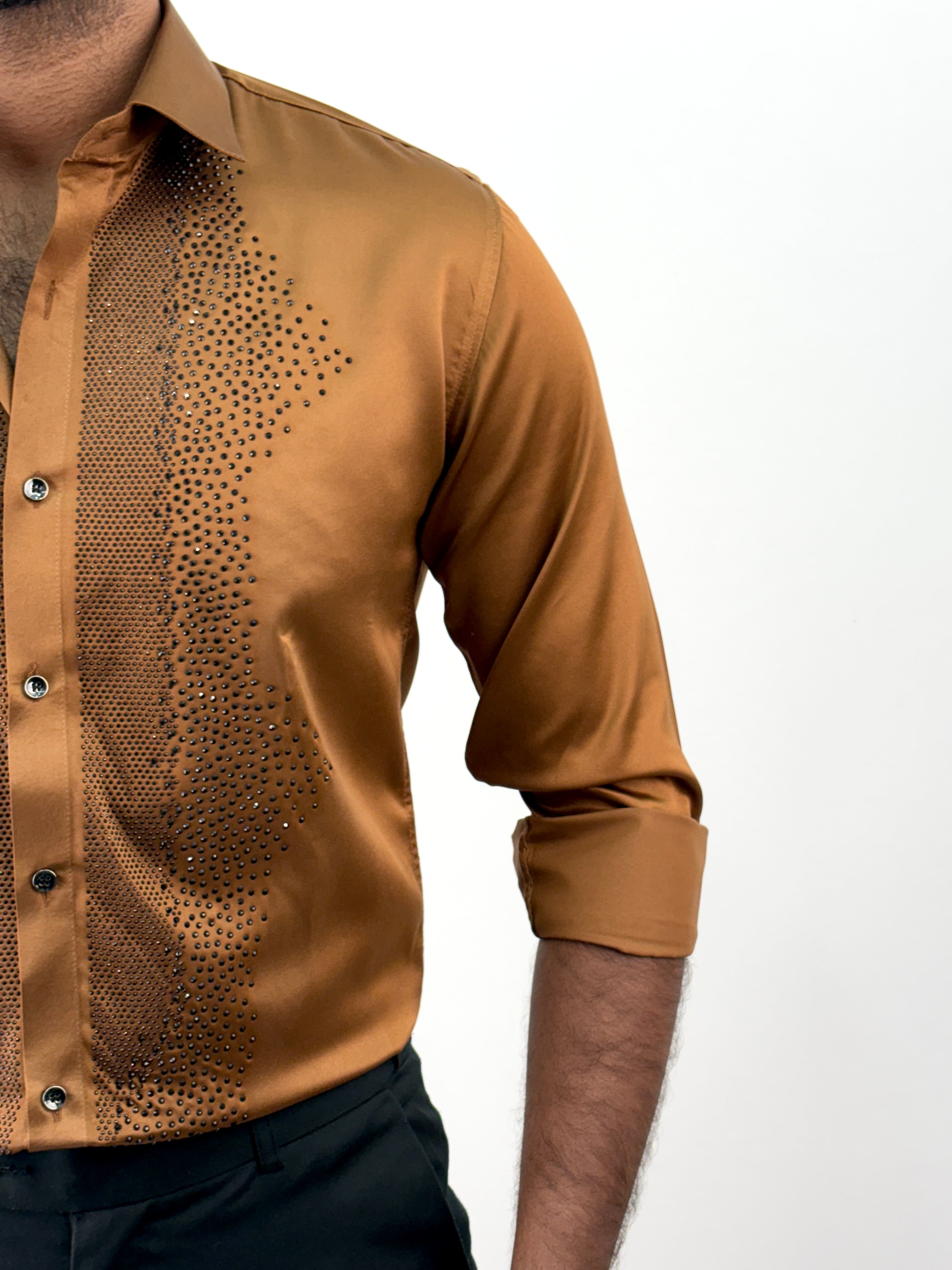 Brown Designer Stone Work Shirt 16