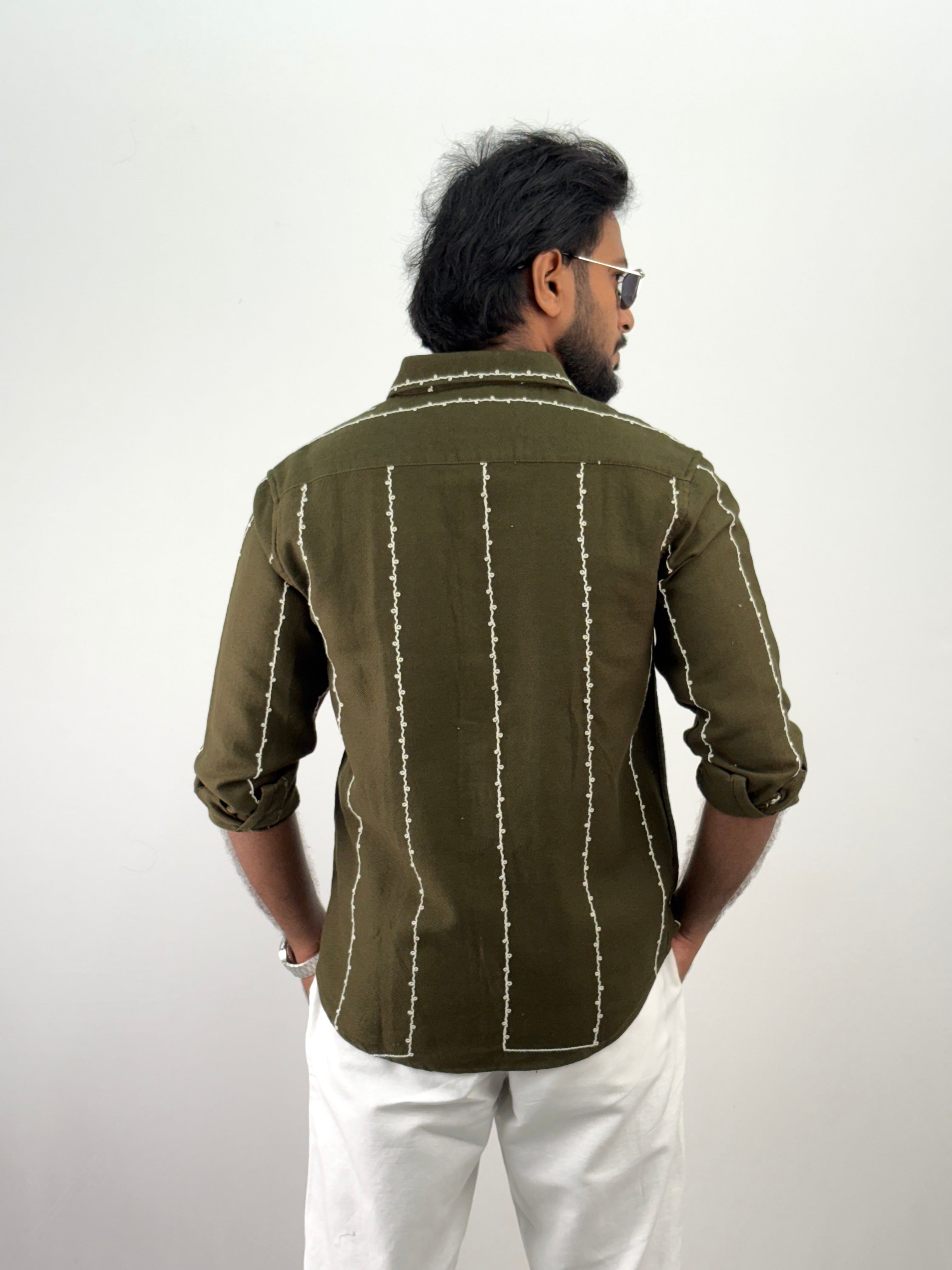 Dark Green Embroidery Shirt