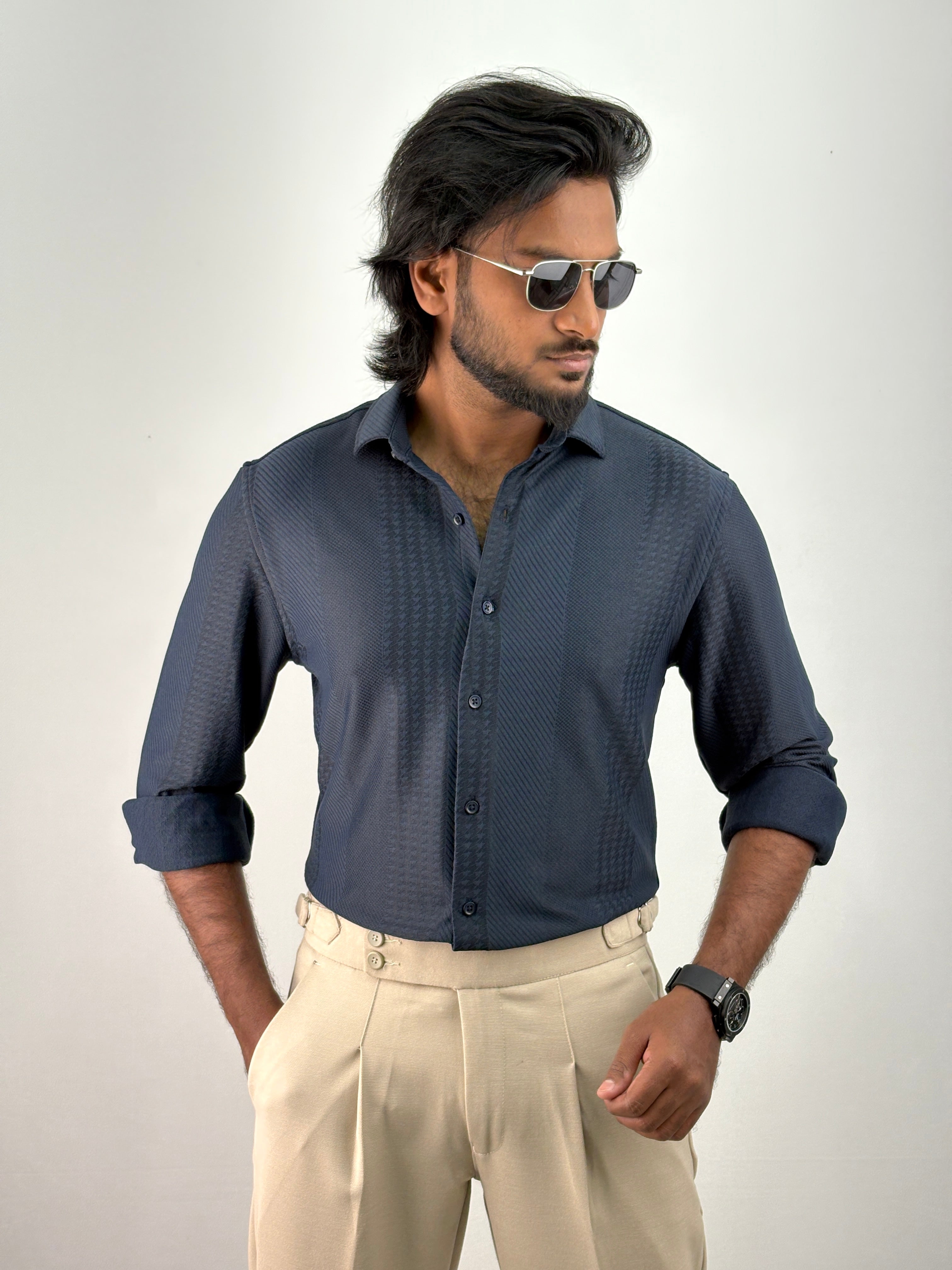 Navy Jacquard Shirt