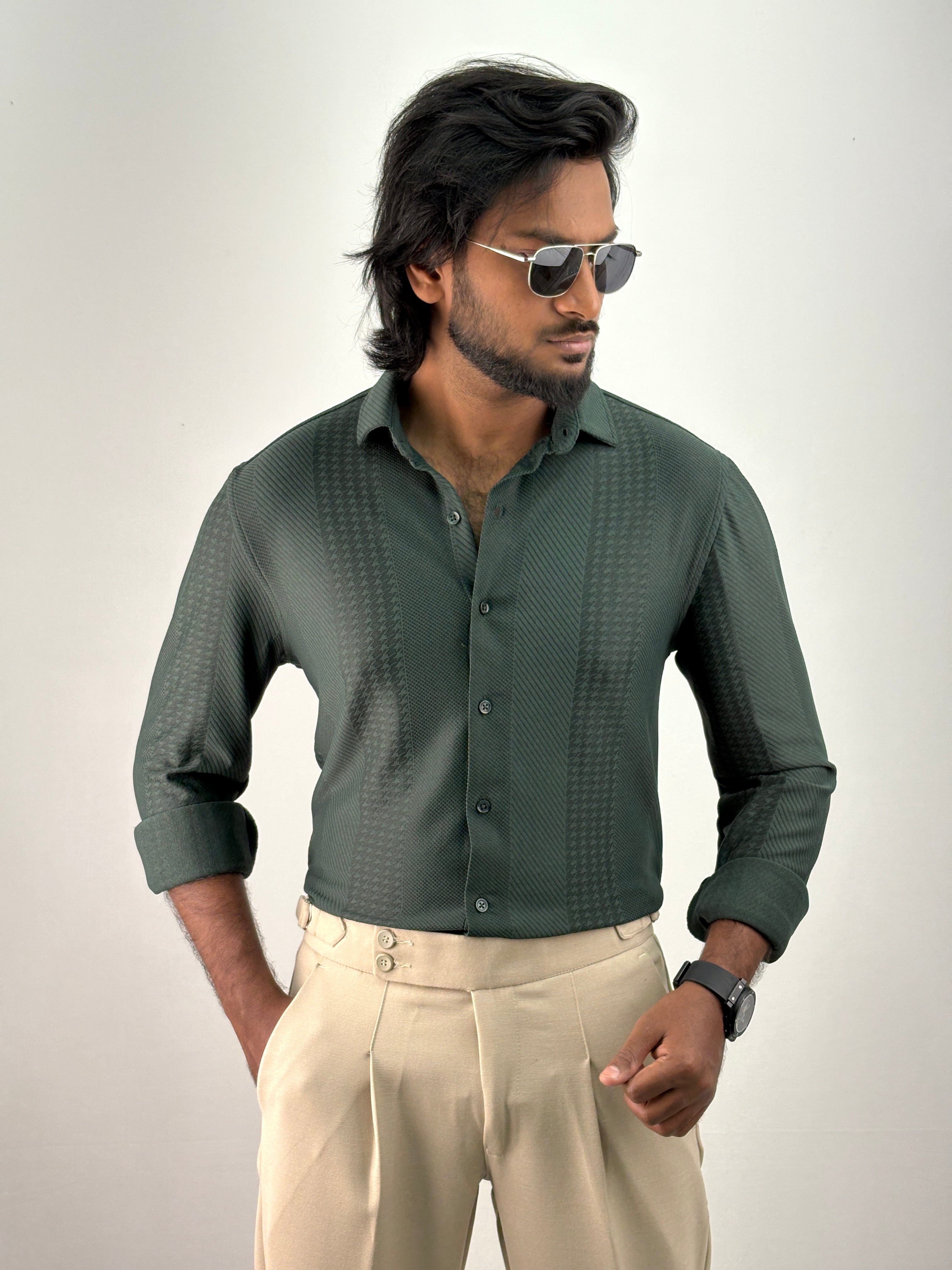 Dark Green Jacquard Shirt