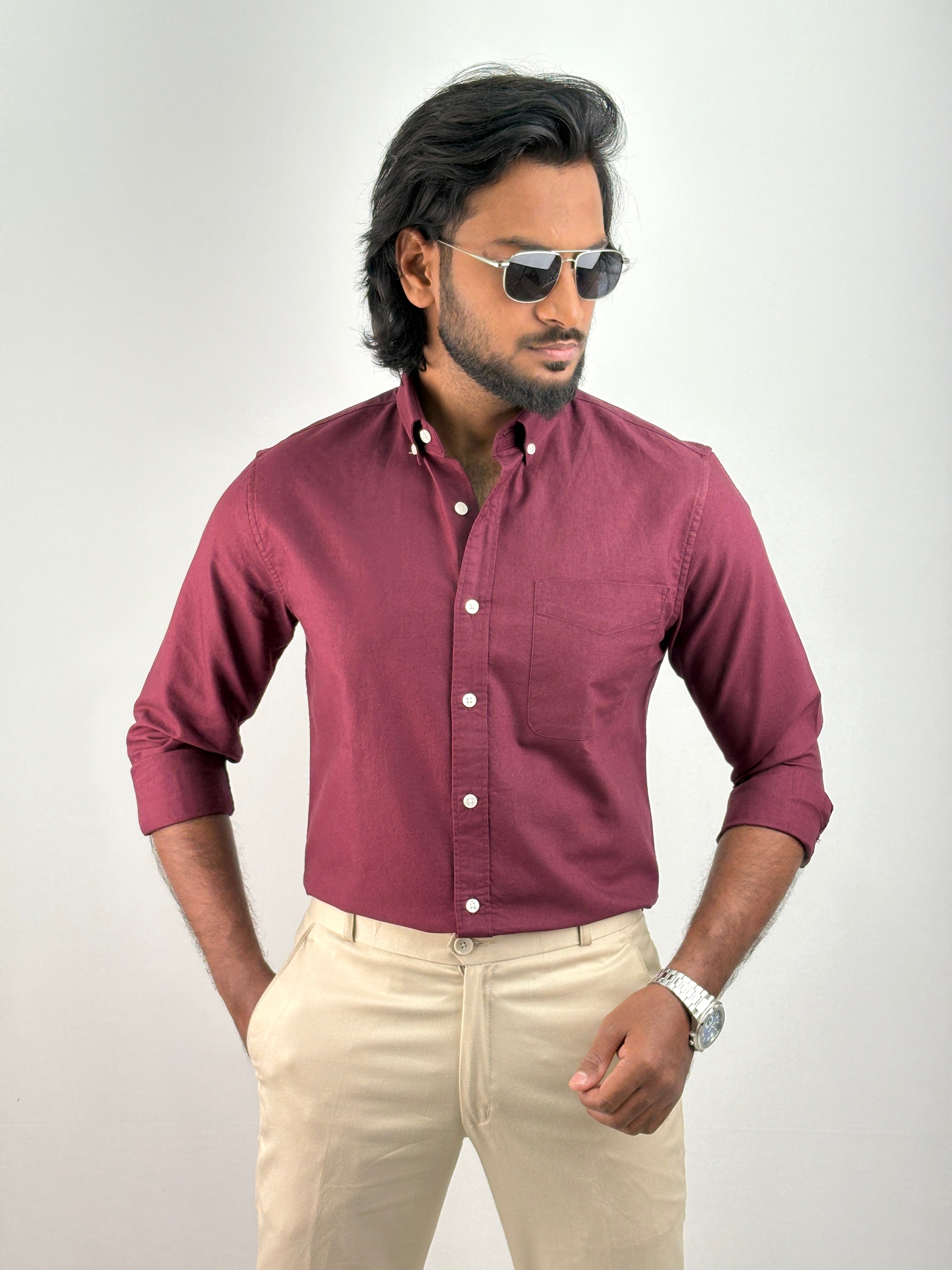 Maroon Plain Oxford Shirt 2
