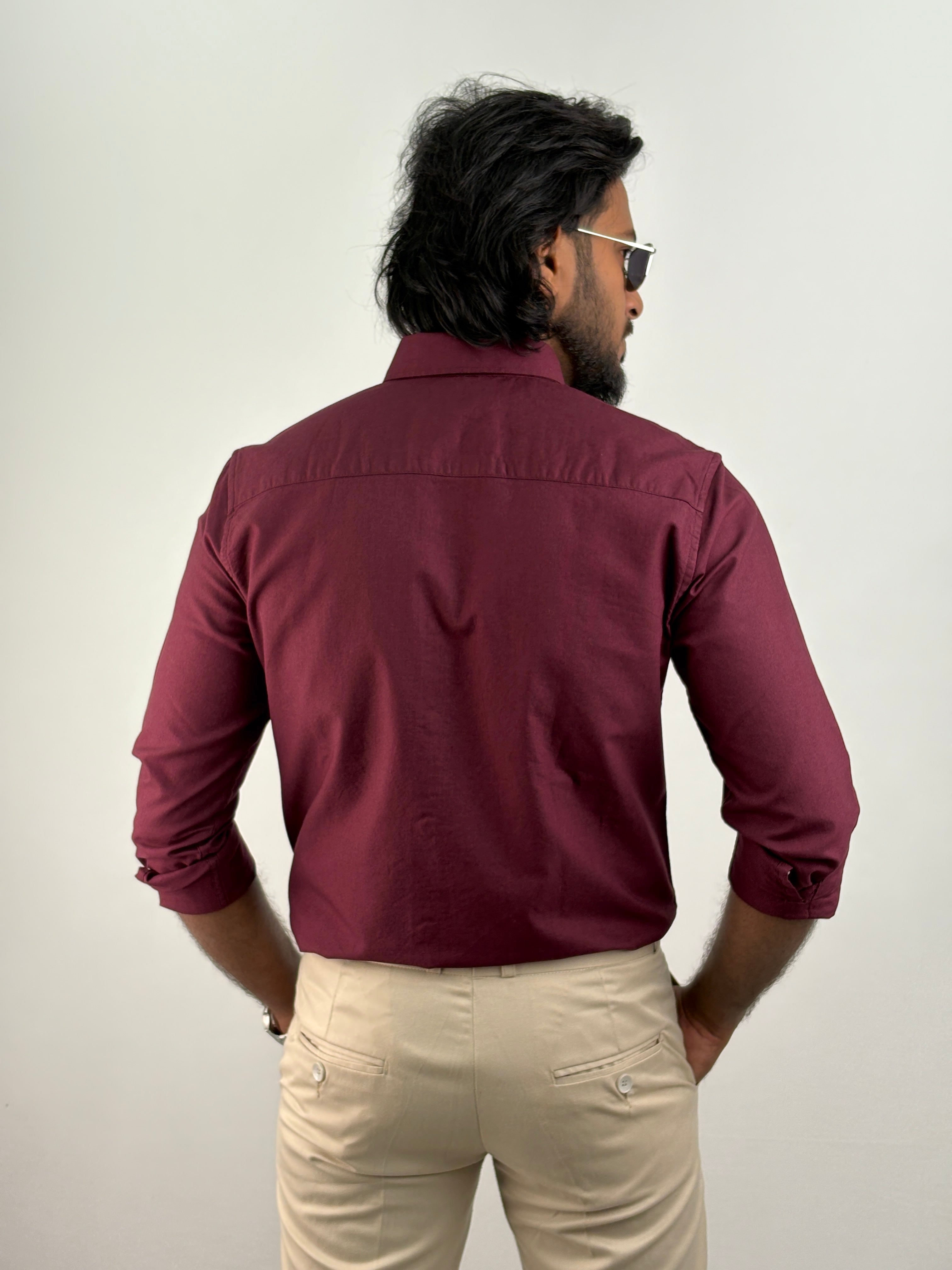 Maroon Plain Oxford Shirt 2