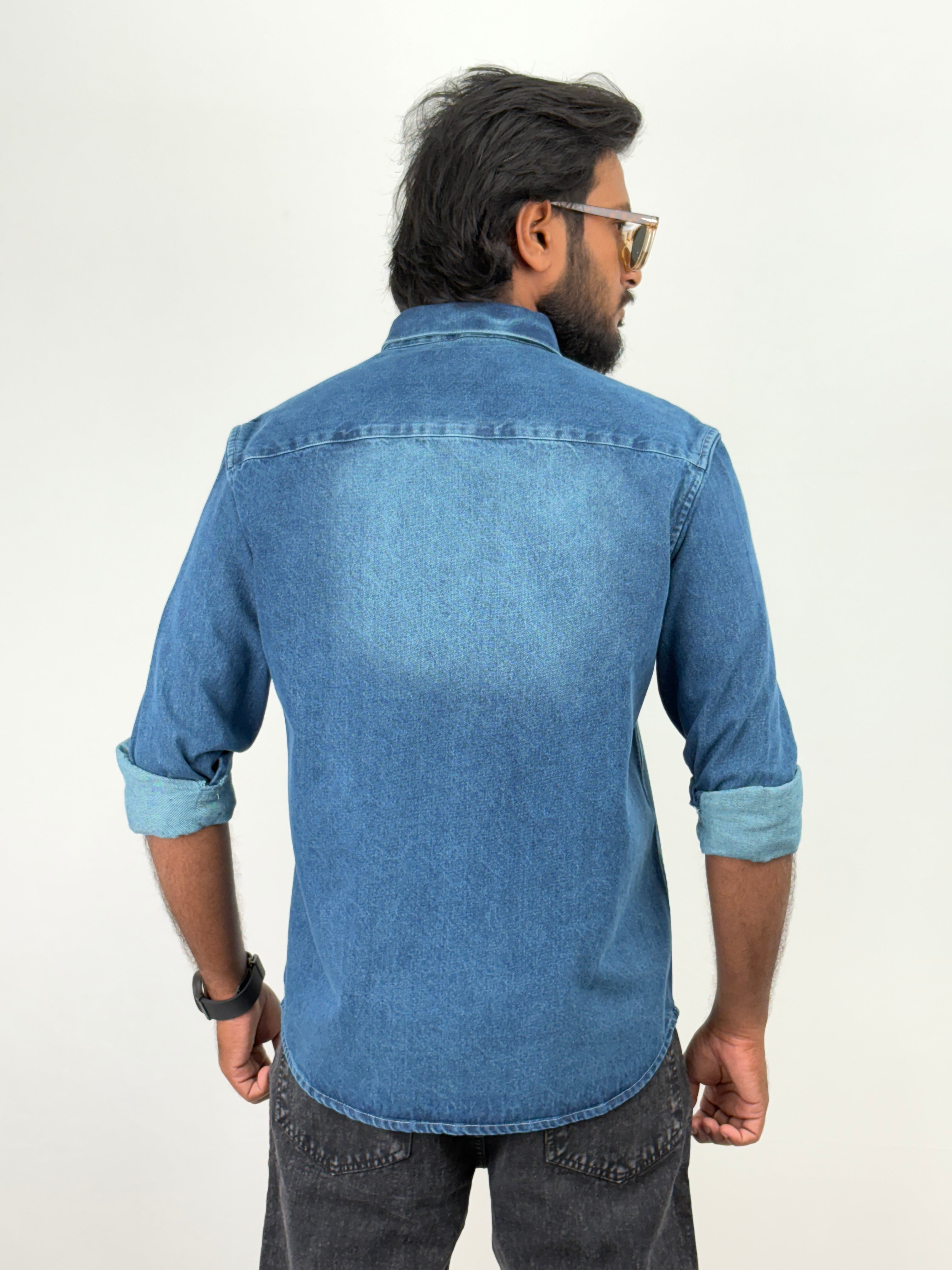 Teal Blue Denim Shirt