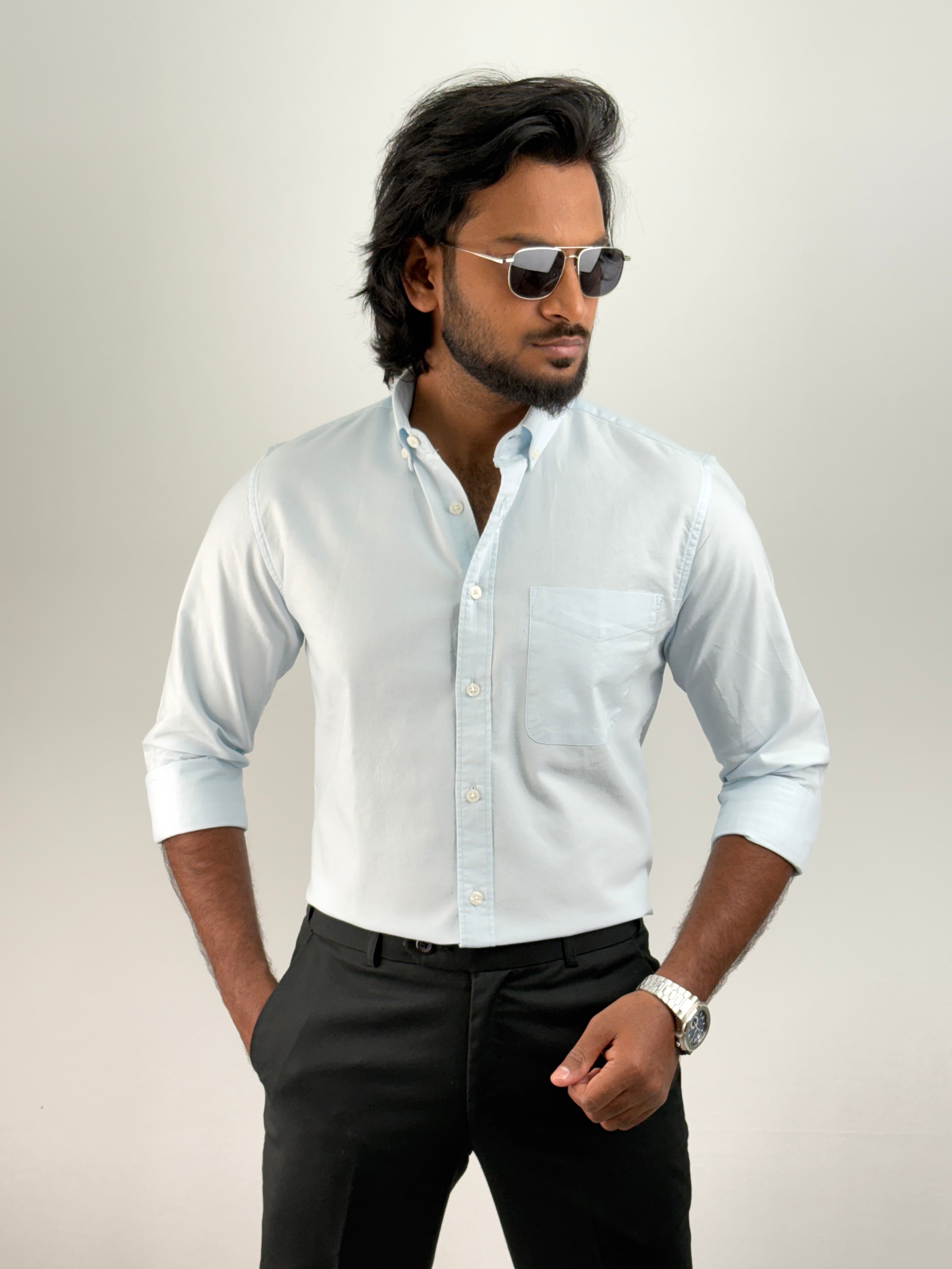Powder Blue Plain Oxford Shirt 2