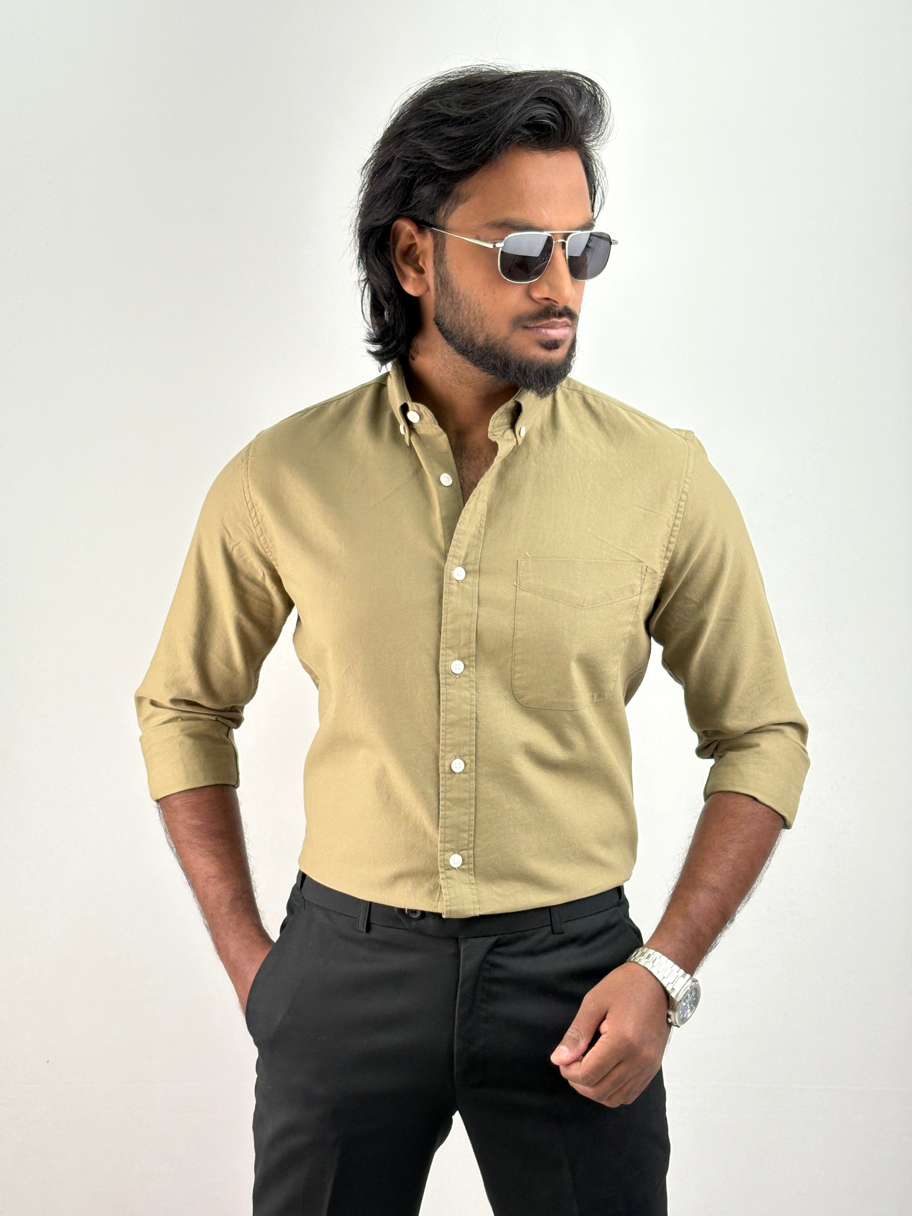 Olive Plain Oxford Shirt 2