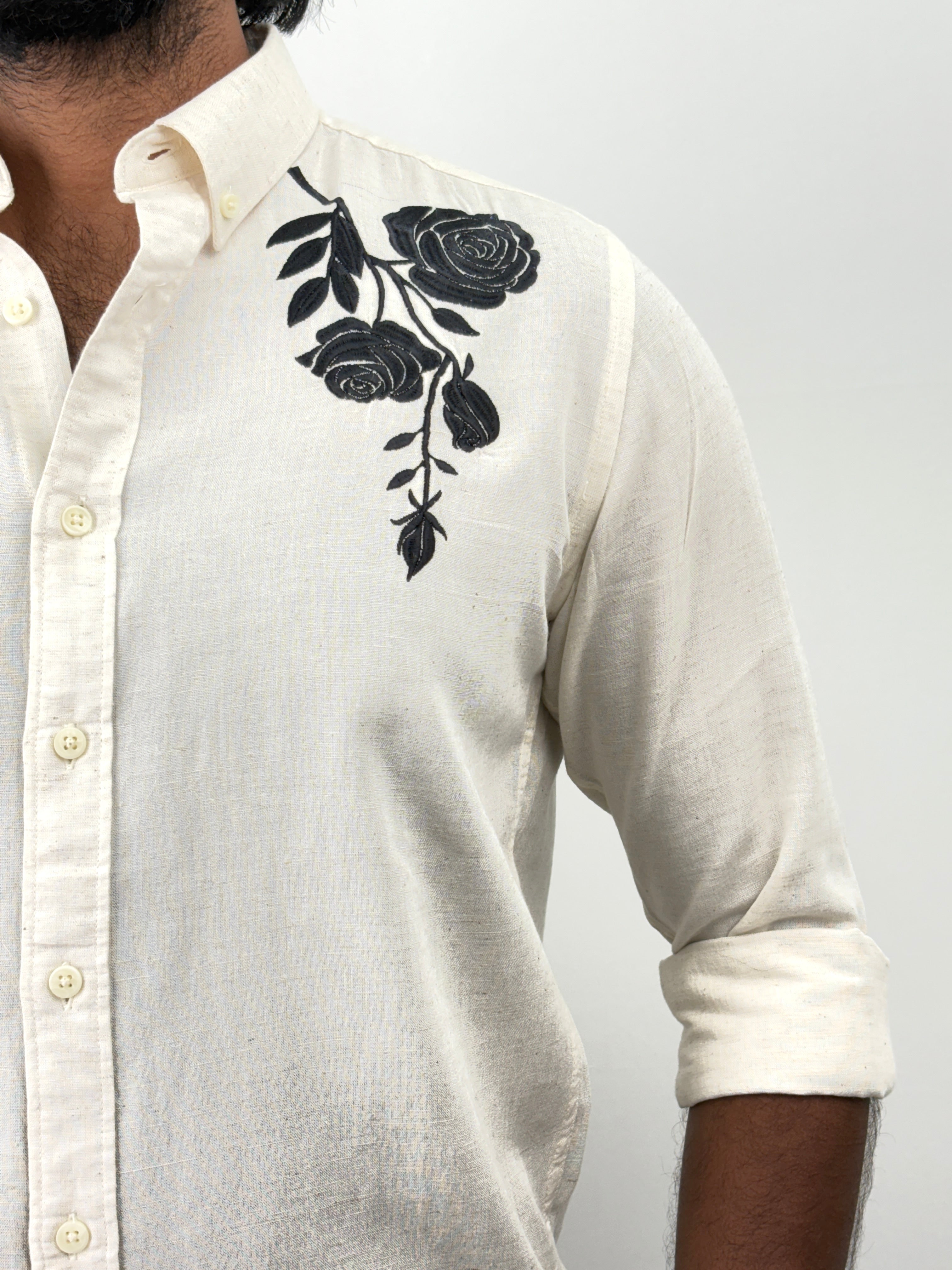 Cream Linen Embroidery Shirts