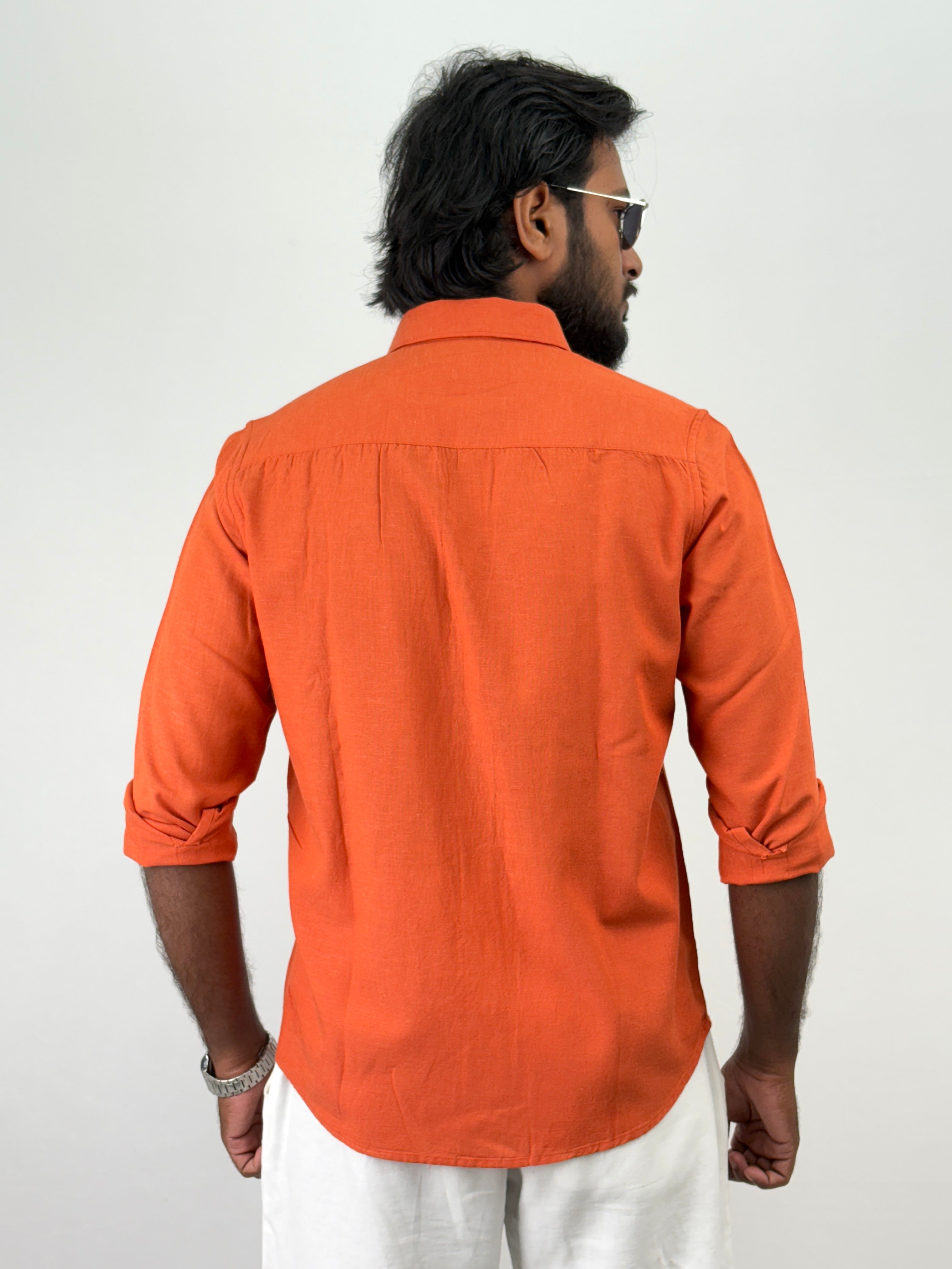 Orange Linen Embroidery Shirts