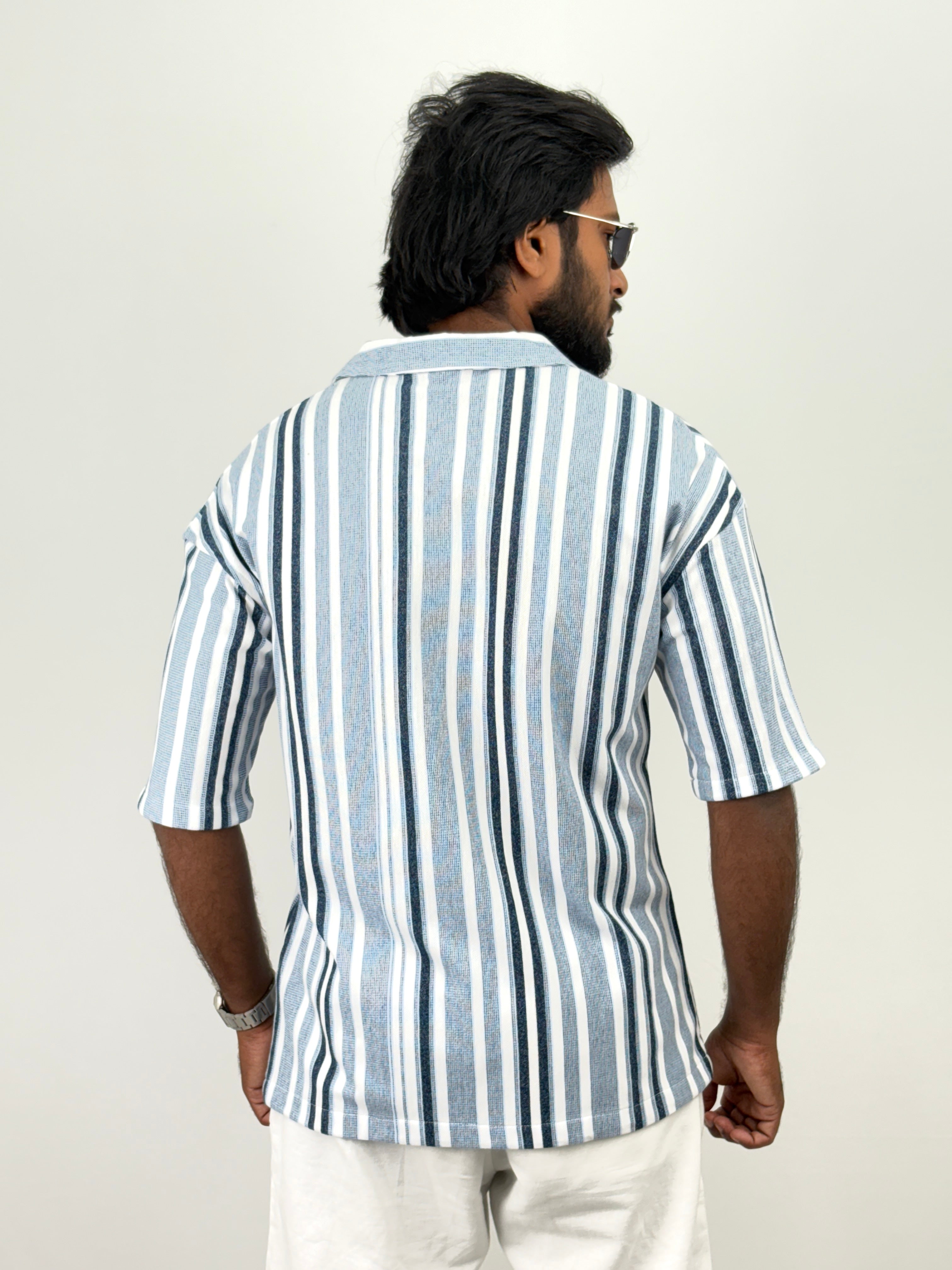 Blue Half Sleeve Stripe Shirts