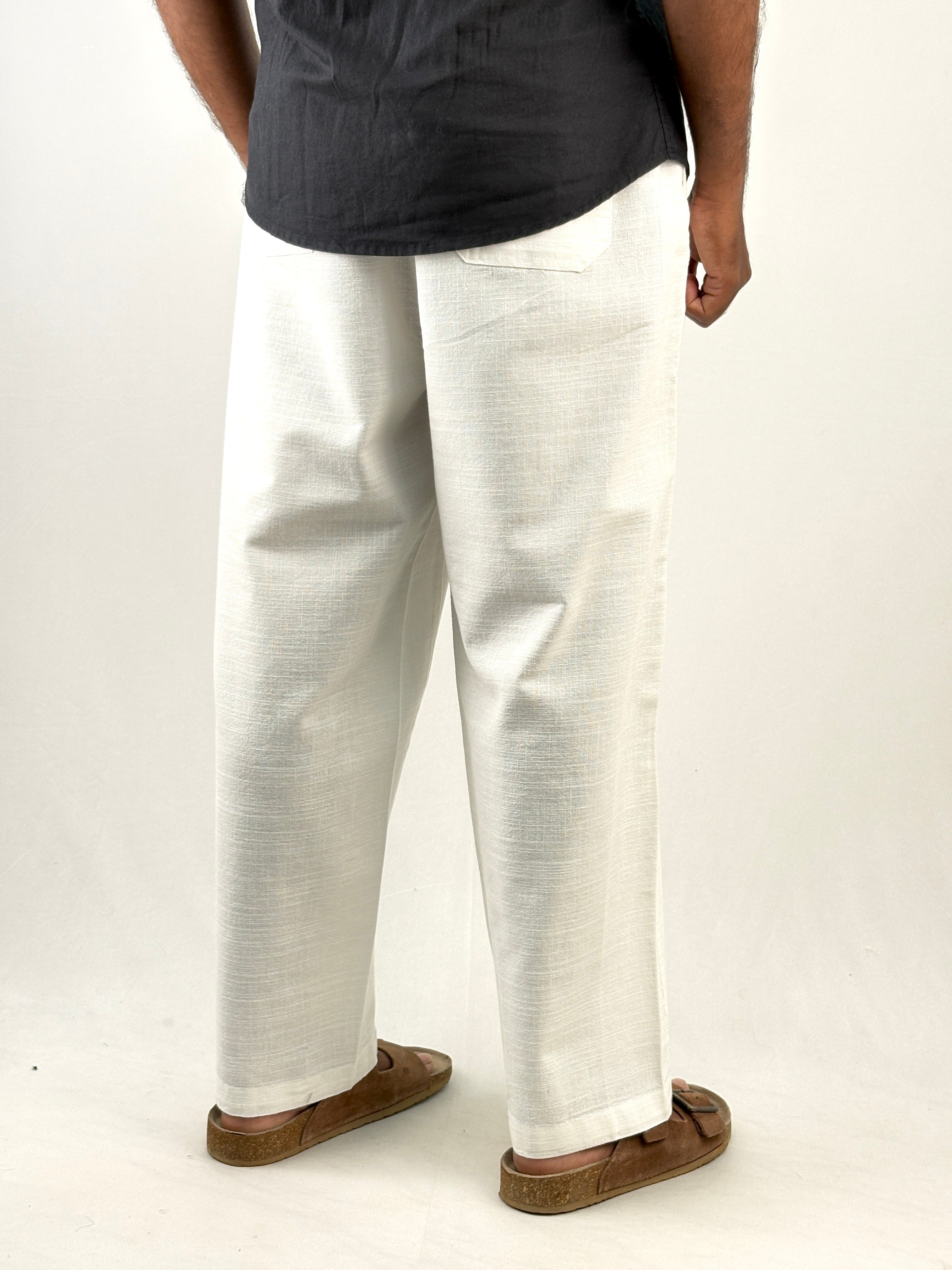 White Relaxed Fit Linen Pant