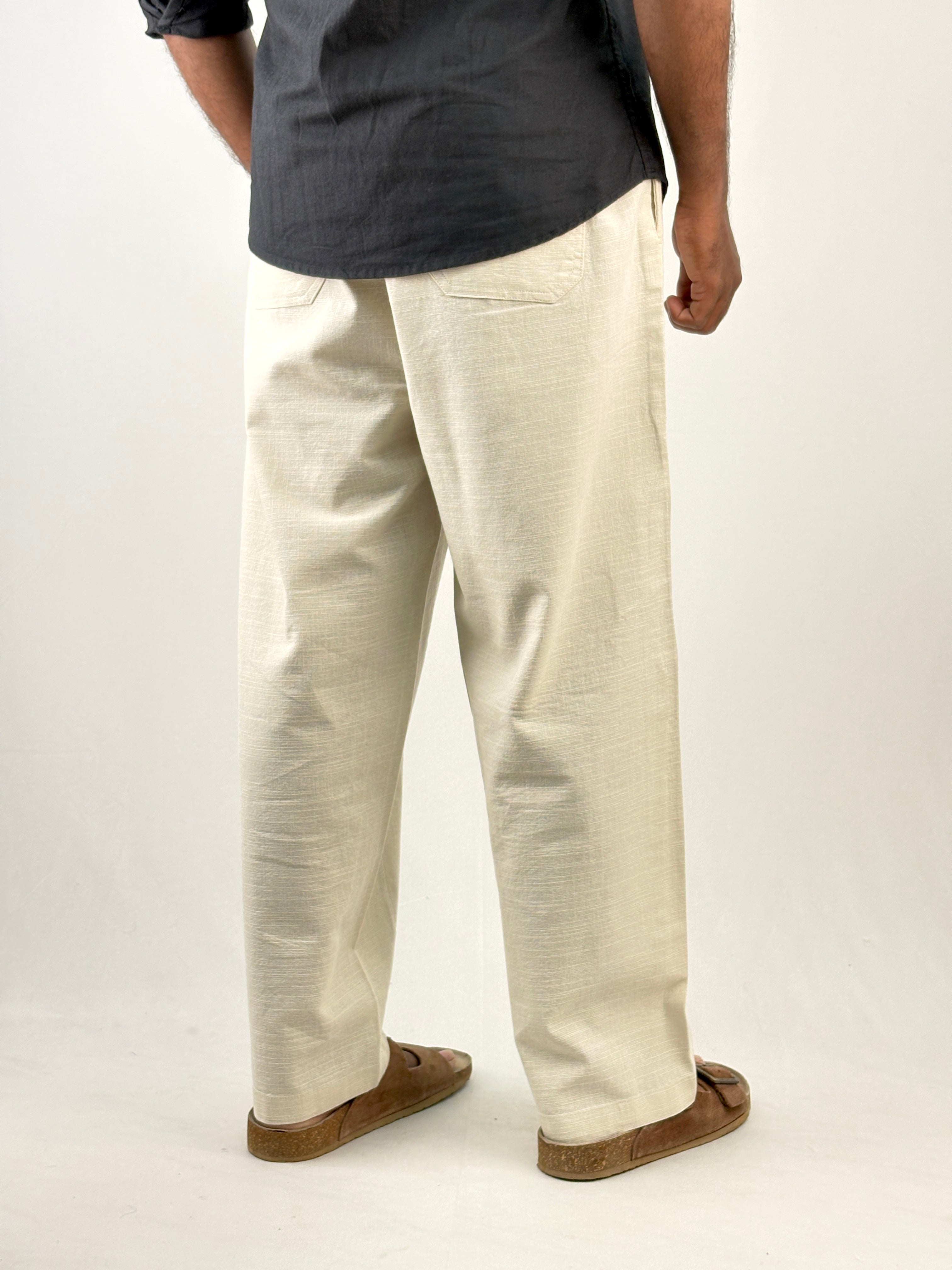 Beige Relaxed Fit Linen Pant